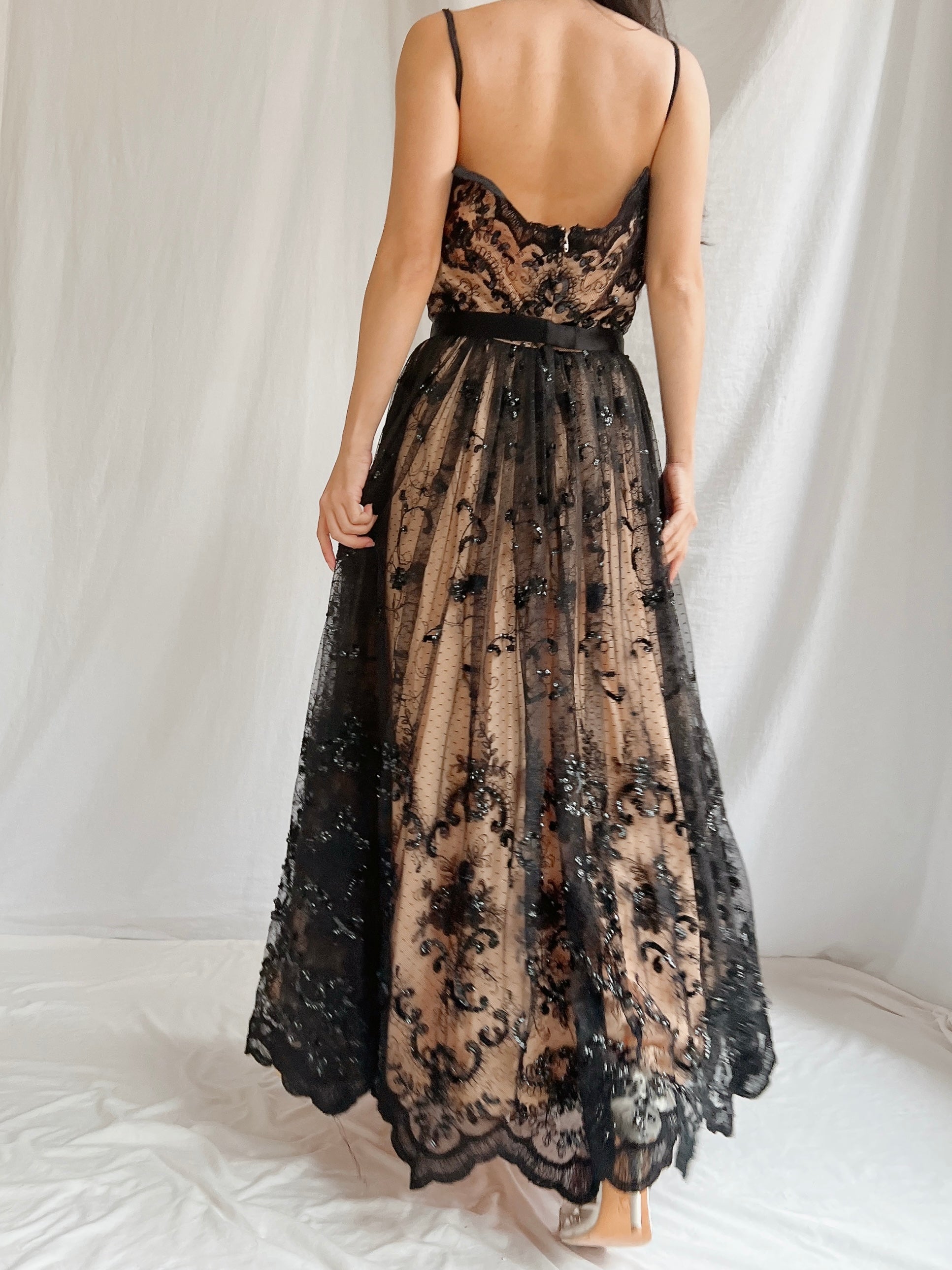 Vintage Nude and Black Lace Dress - S Vintage Nude and Black Lace Dress - S