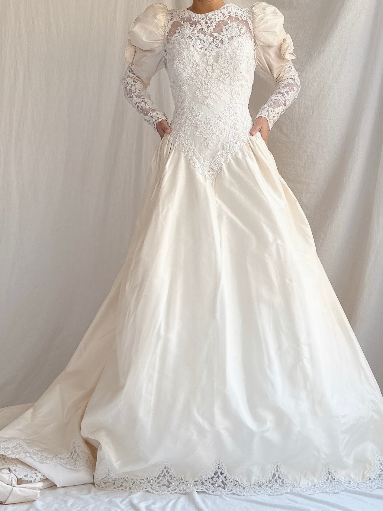 Vintage Silk Puff Sleeve Gown - S/M