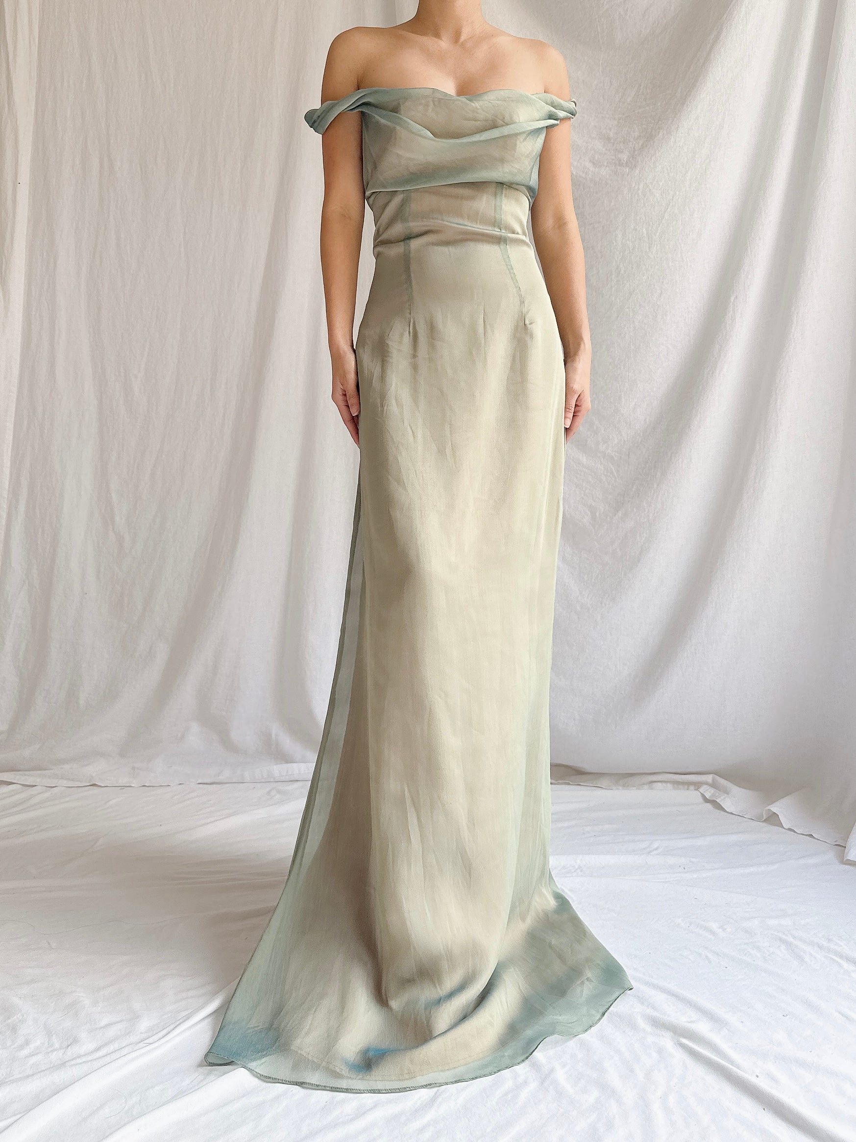 1990s Emanuelle Khanh Paris Seafoam Dress - S/6