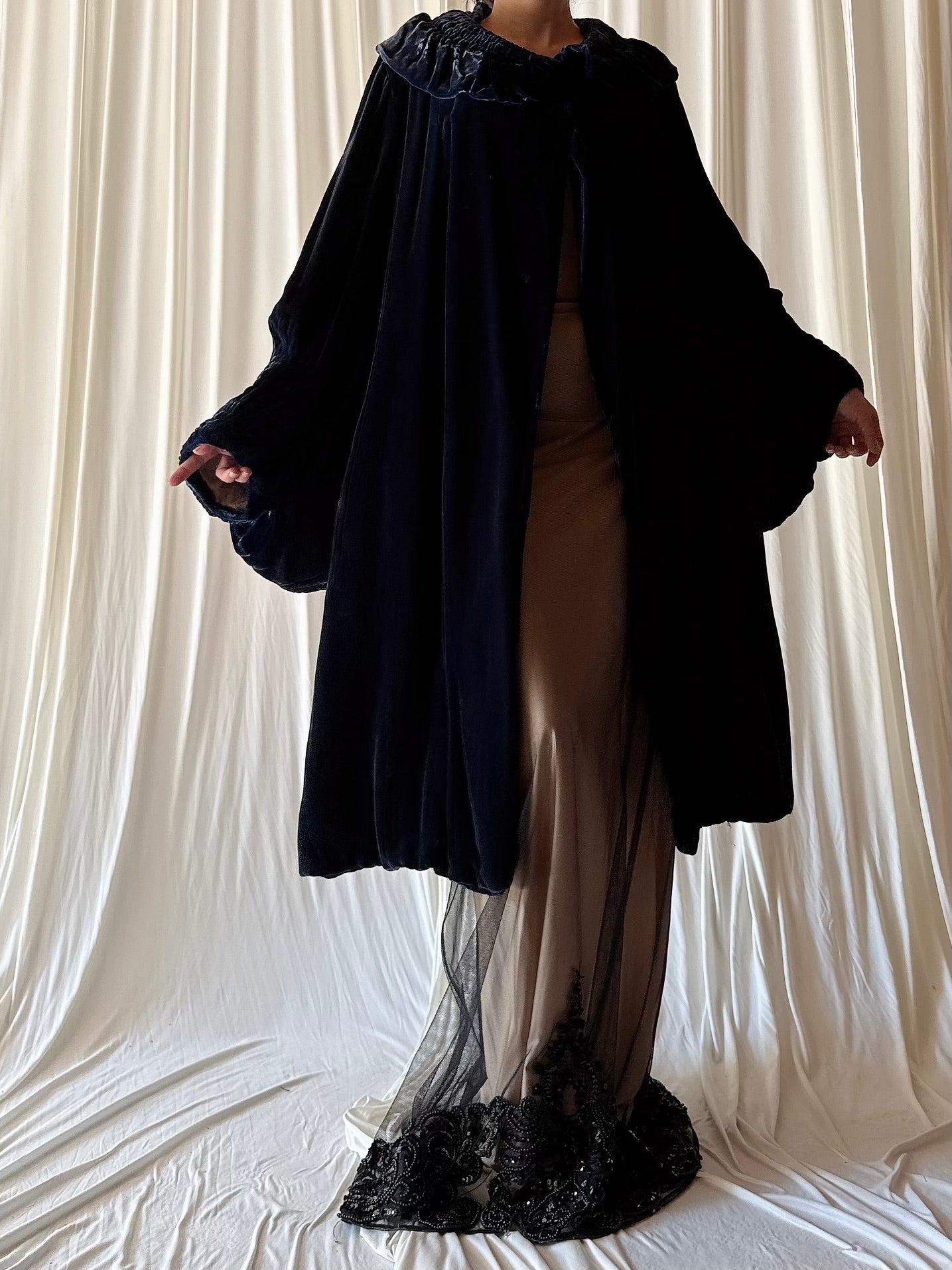 1920s Blue Silk Velvet Opera Coat - OSFM