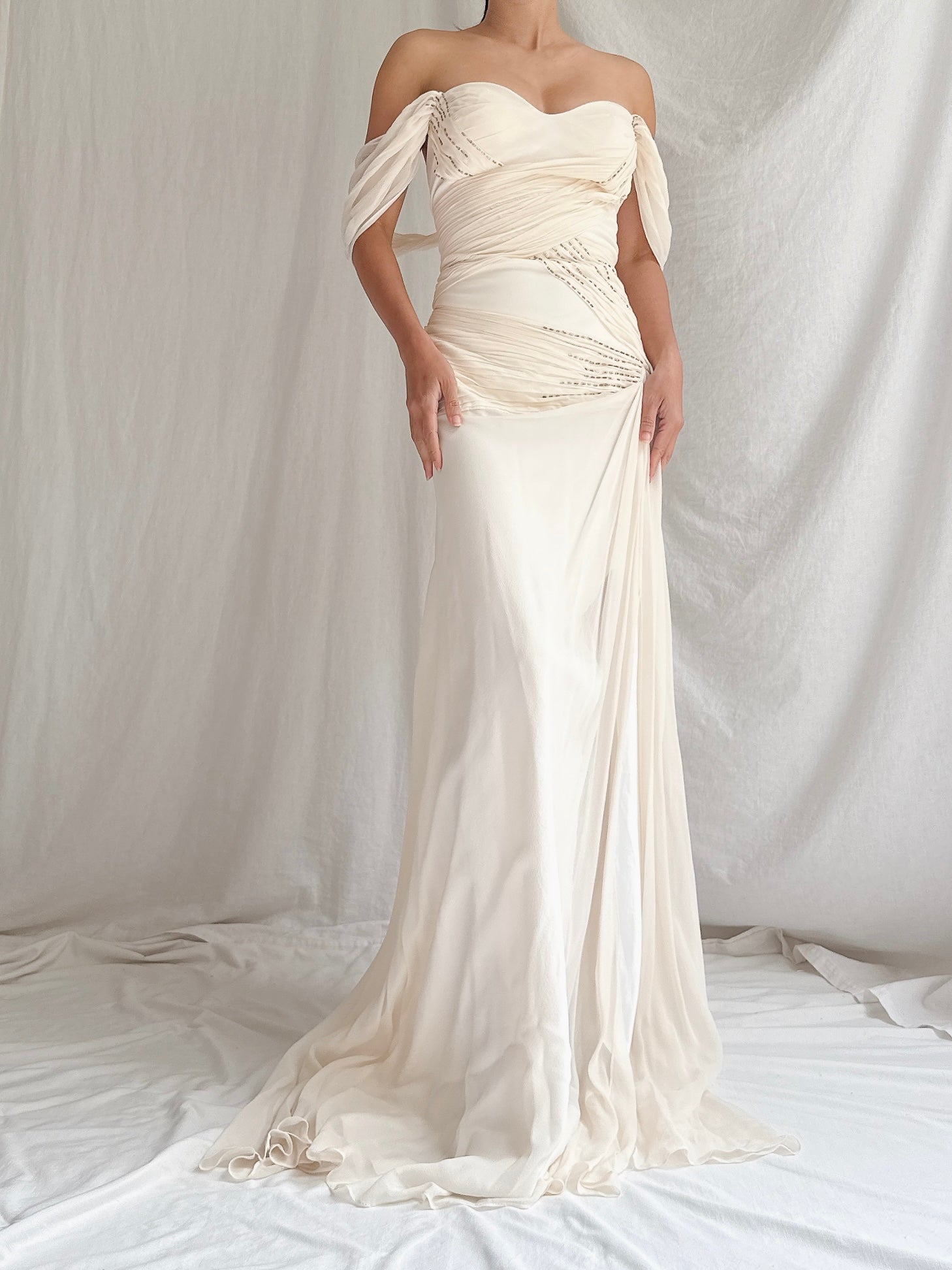 Vintage Silk Draped Shoulder Dress - M/L