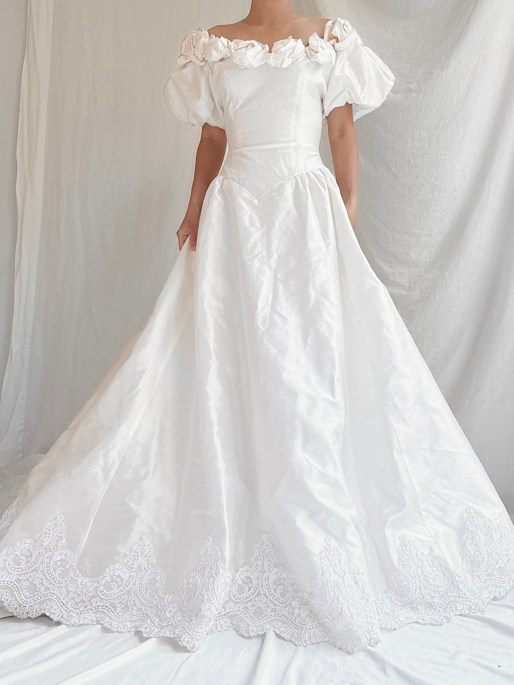 Vintage Raw Silk Off-the-Shoulder Gown - S