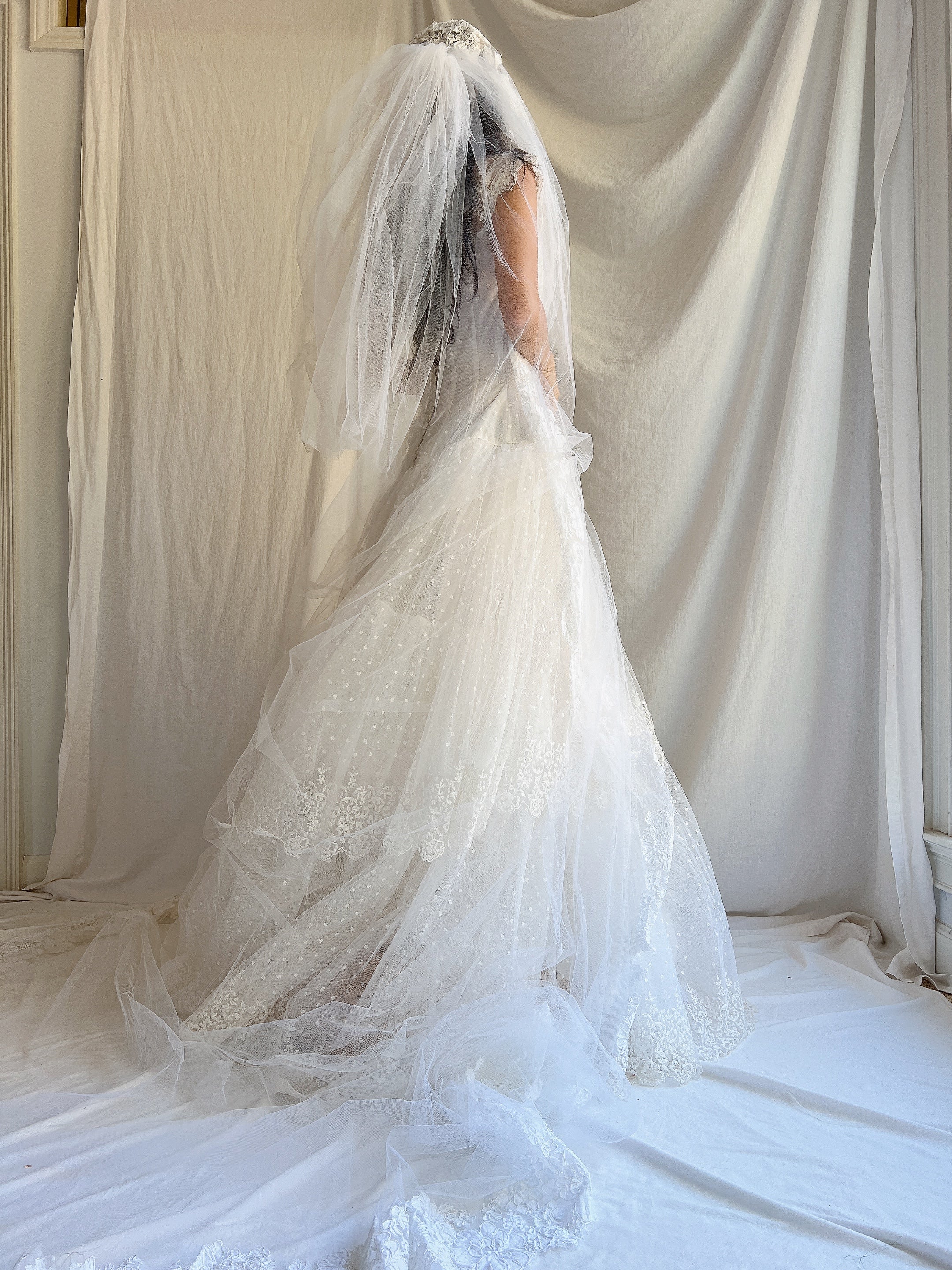 1950s Cathedral Alencon Double Tulle Veil