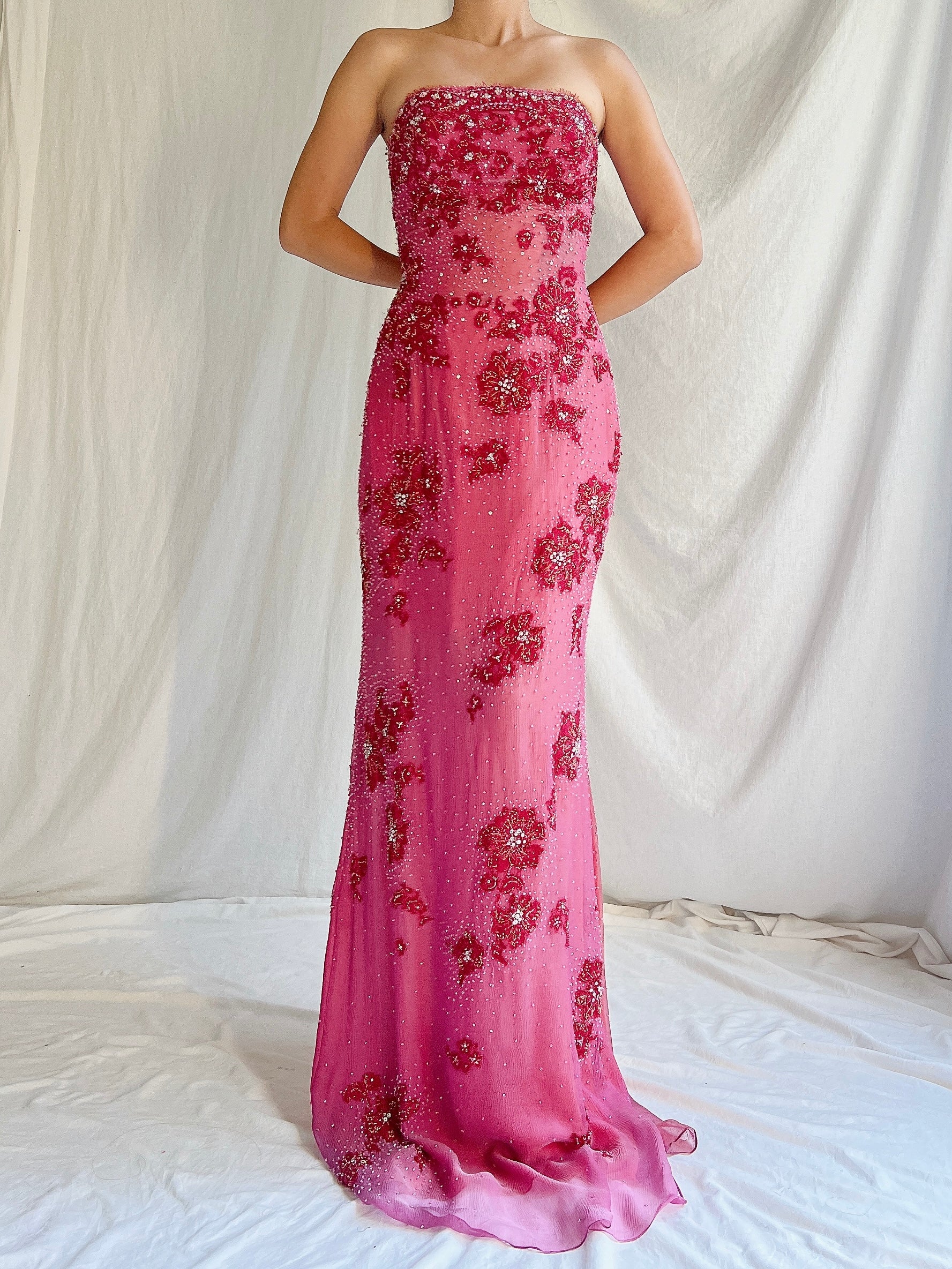 Vintage Silk Strapless Gown - M/L