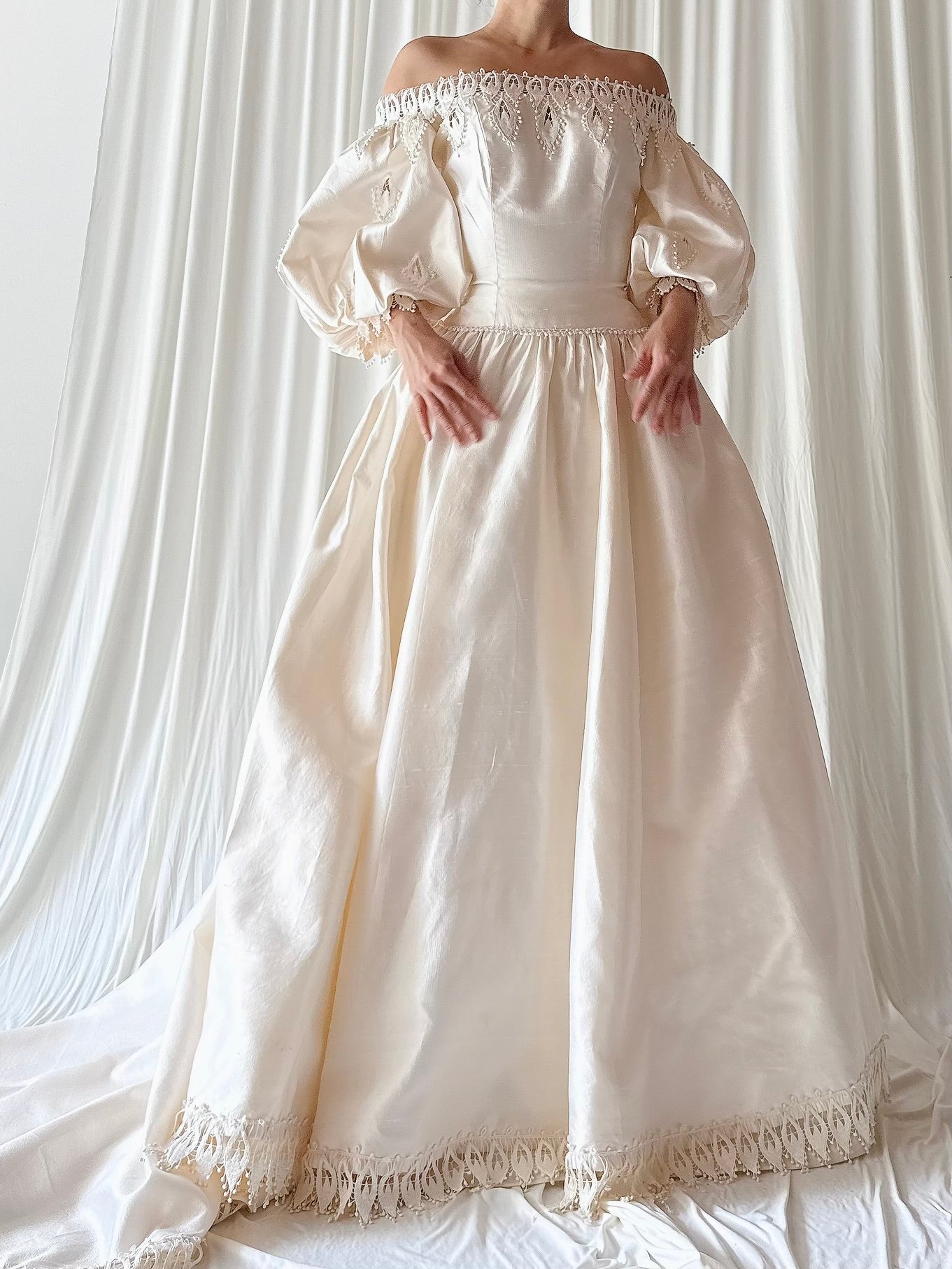 1990s Christos Puff Sleeve Raw Silk Dress -XS