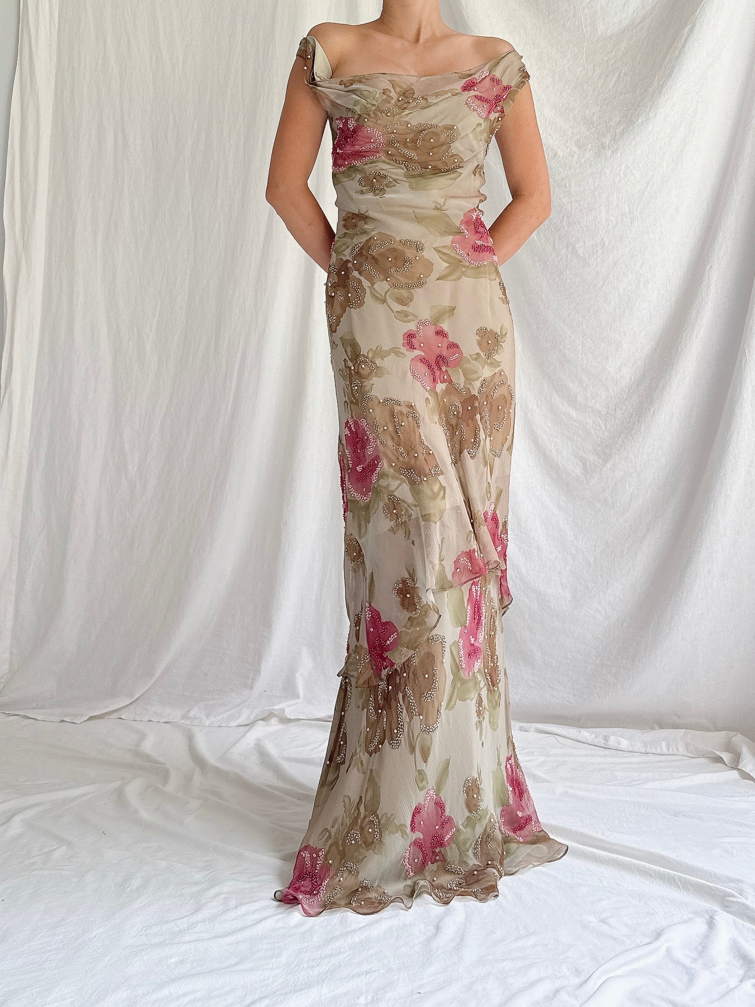 1990s Rayon Floral Gown - M