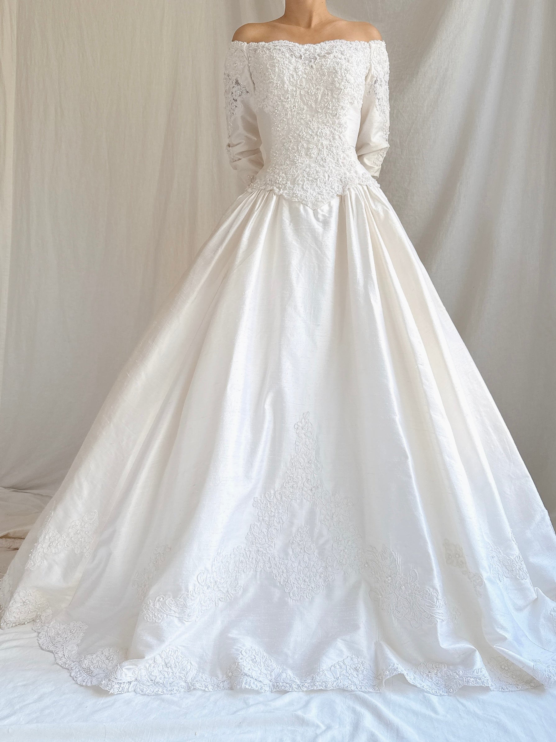 Vintage Long Sleeve Silk Gown - S