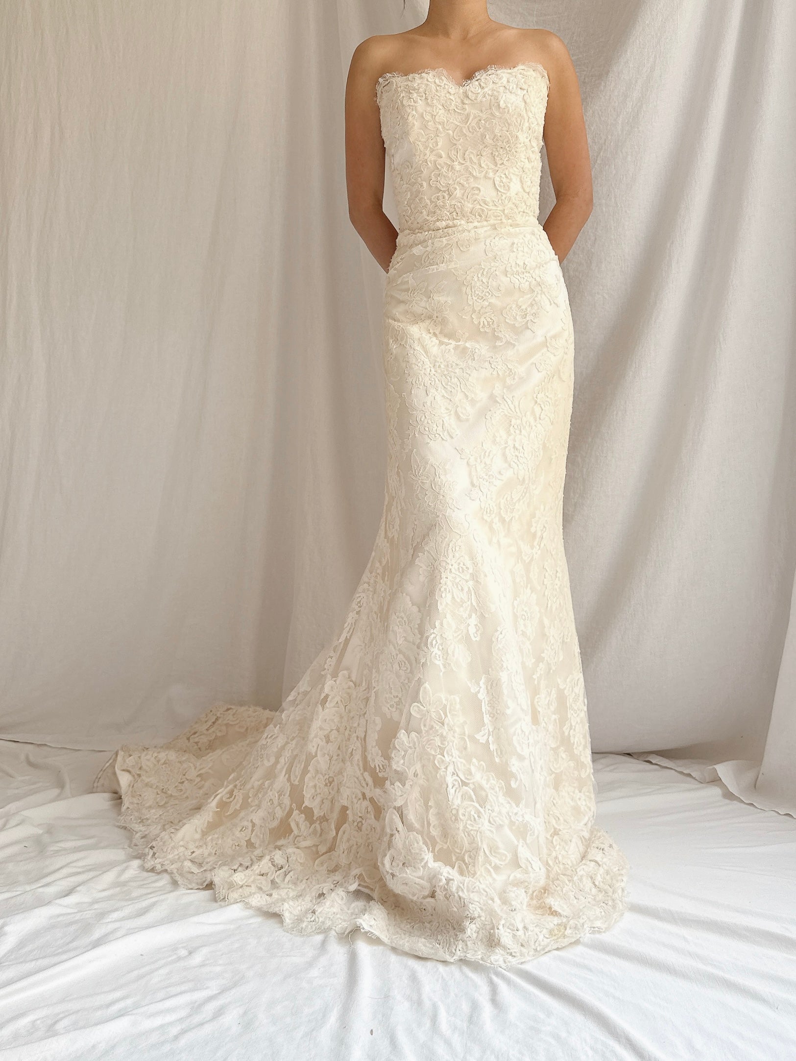 Vintage Strapless Lace Embroidered Gown - M/6