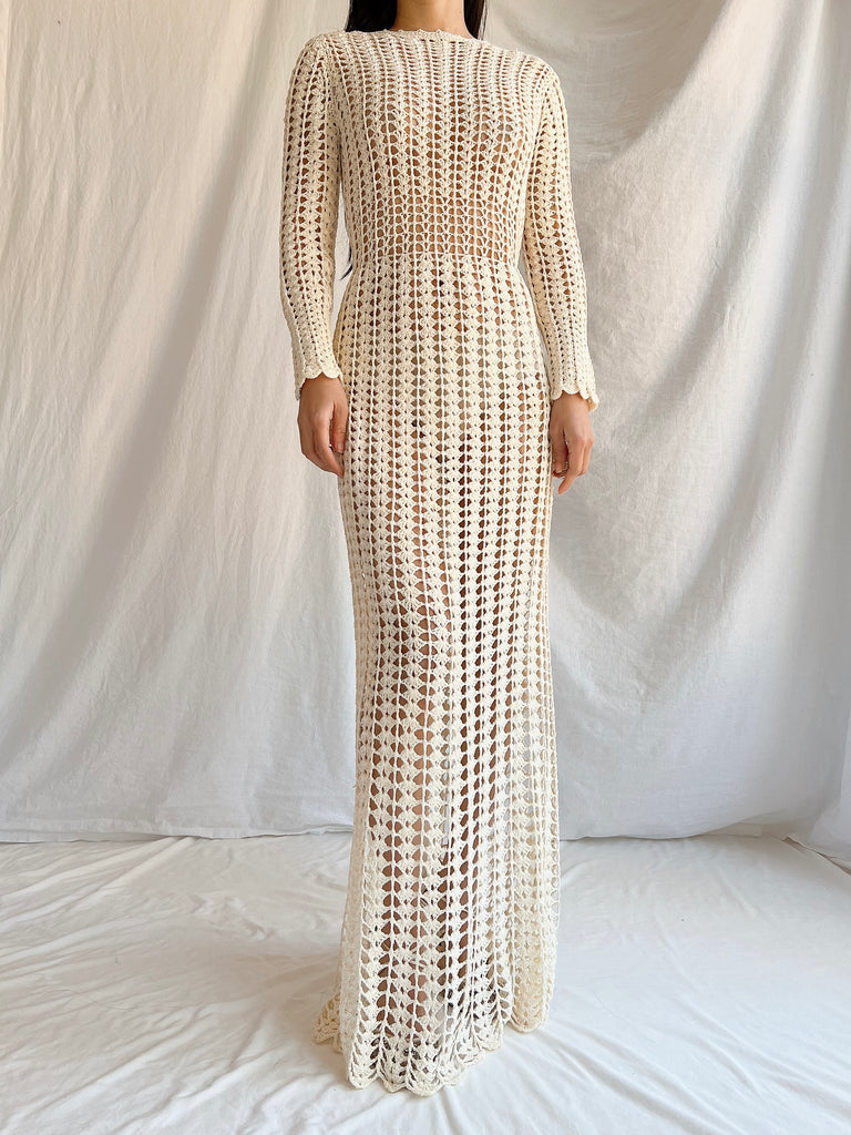 1970s Reversible Crochet Long Sleeve Dress - S | G O S S A M E R 1970s Reversible Crochet Long Sleeve Dress - S | G O S S A M E R