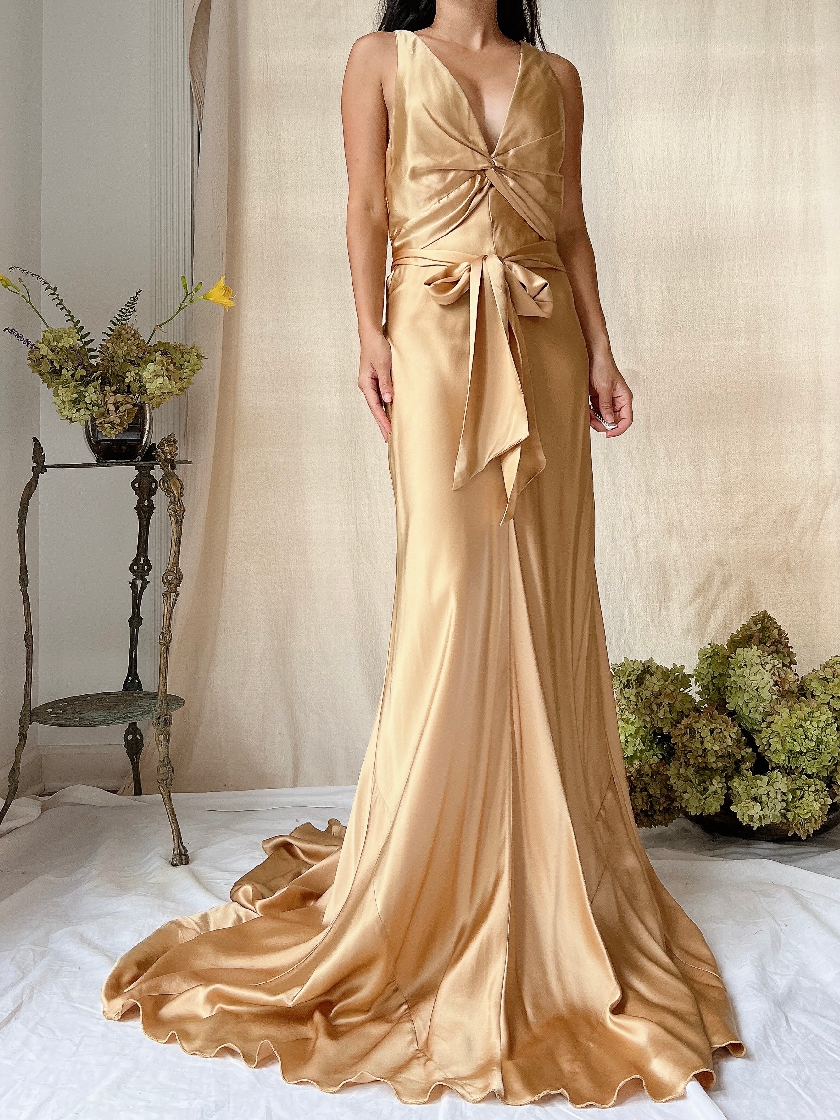 Vintage Gold Silk Bias Cut Gown M/8 G O S S A M E R