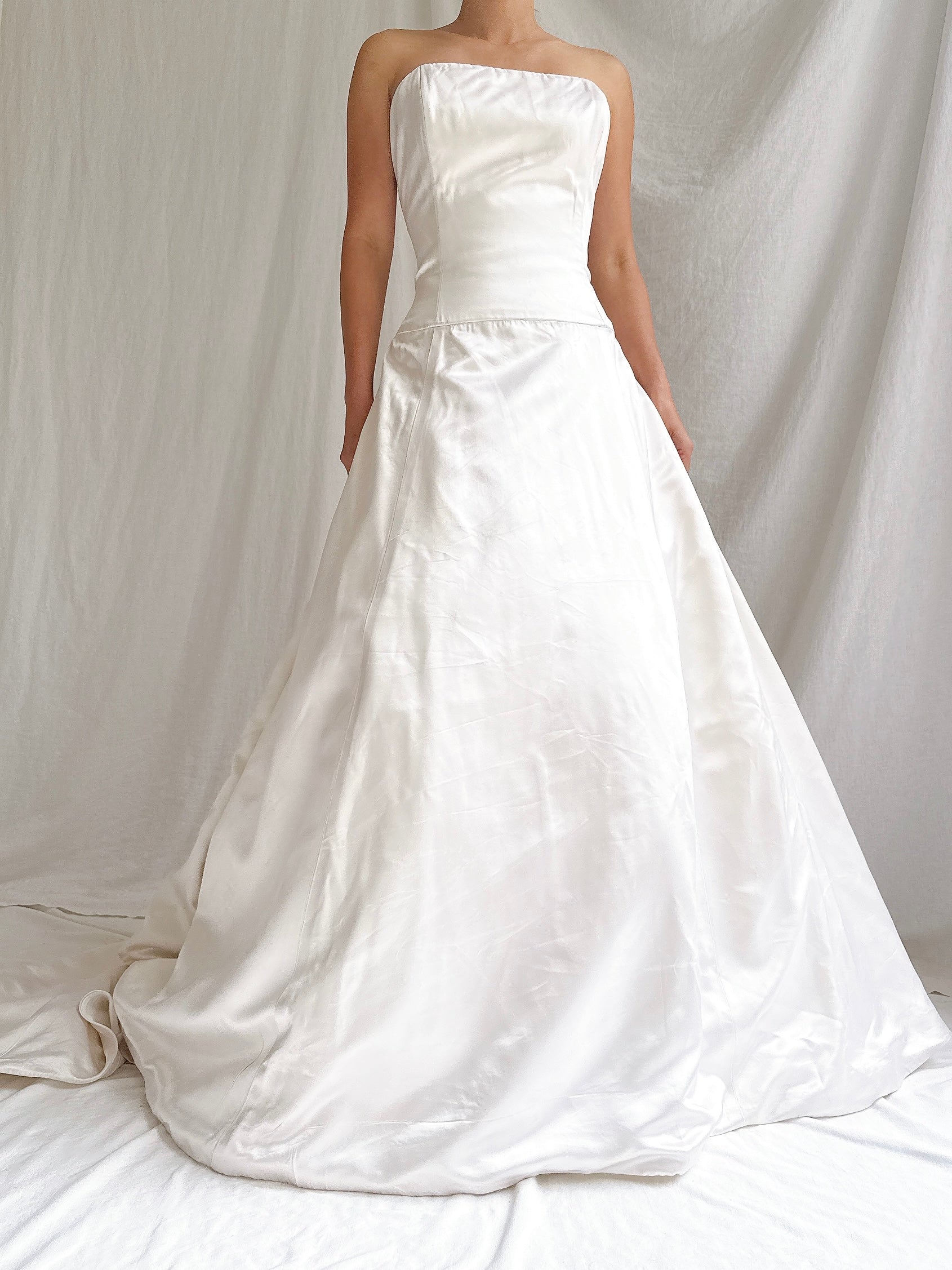 1990s Amsale Silk Strapless Gown - M/6