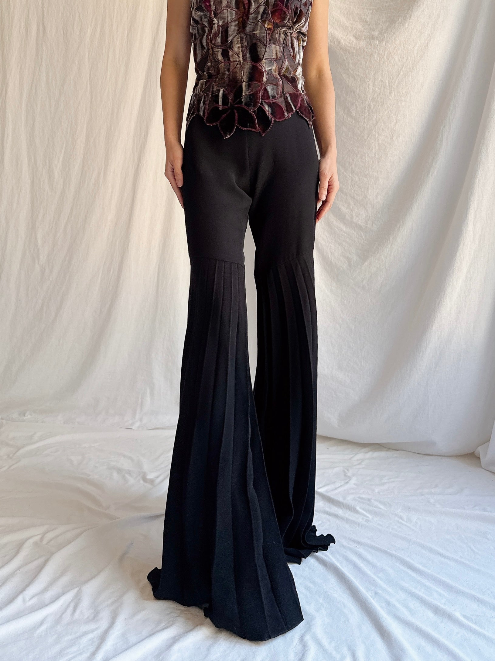 Vintage Rayon Pleated Bell Bottoms - M