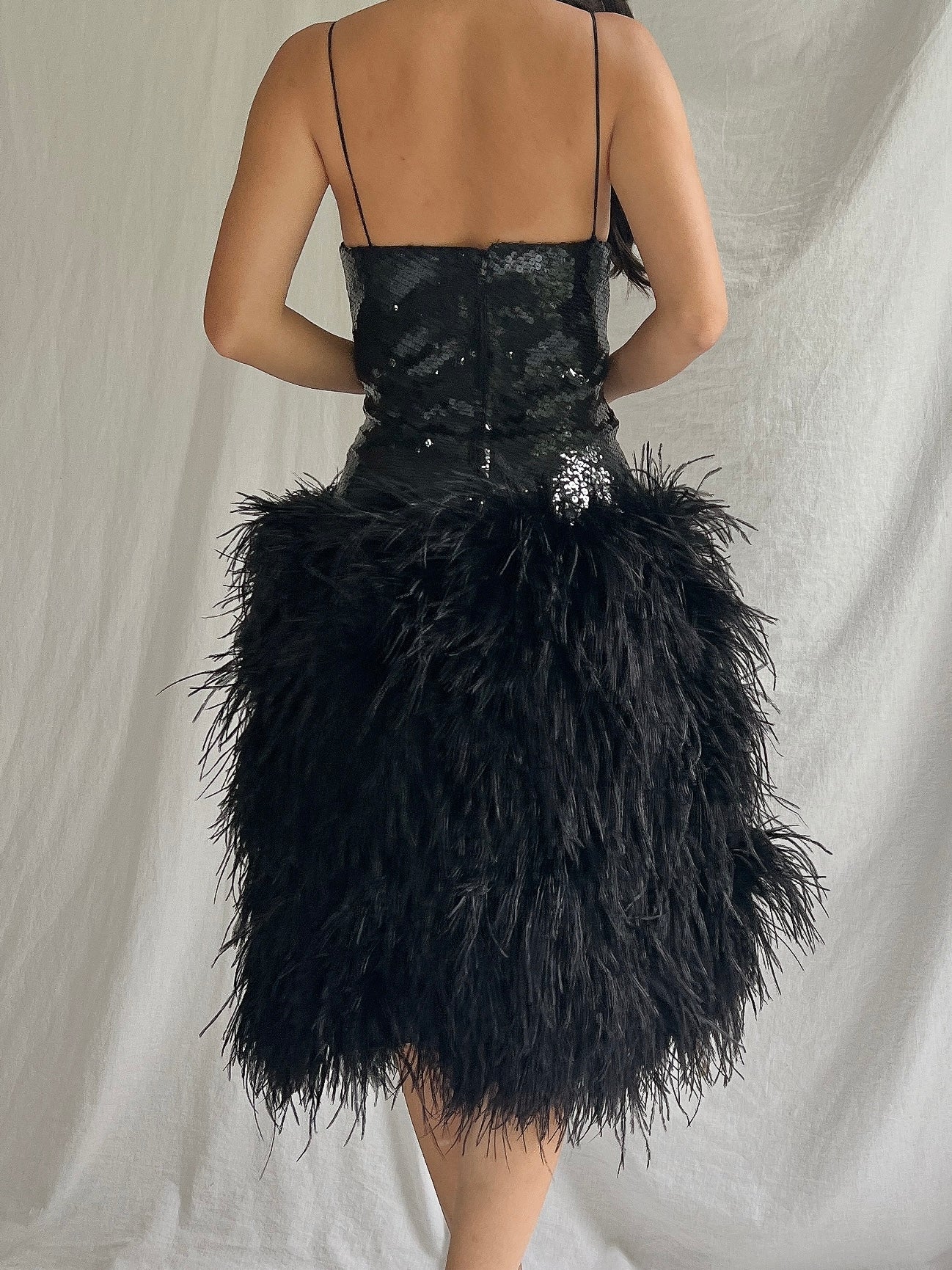 Vintage Lillie Rubin Ostrich Feather Dress - S