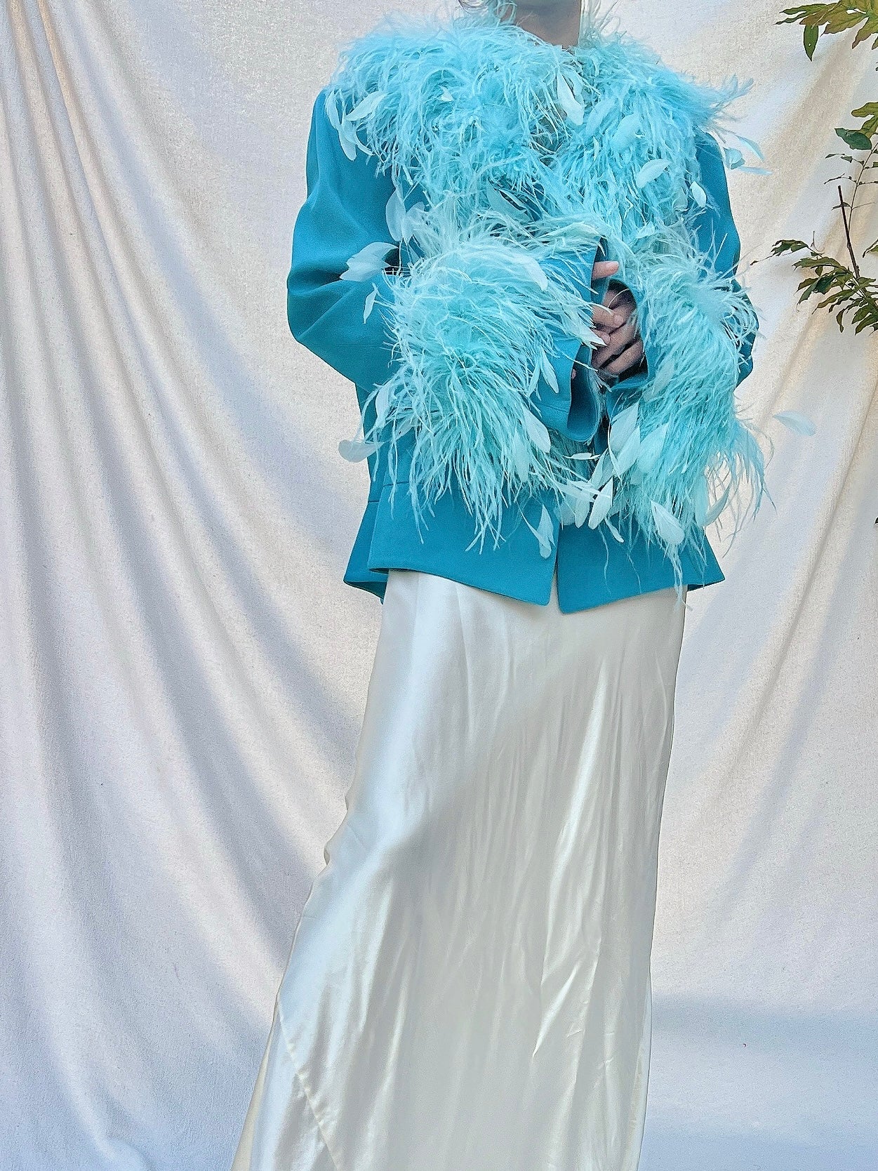 Vintage Cyan Feather Rayon Jacket - M