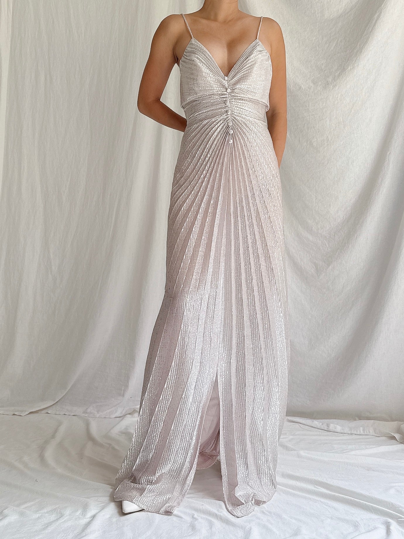 1980s Lurex Pleated Dress - S