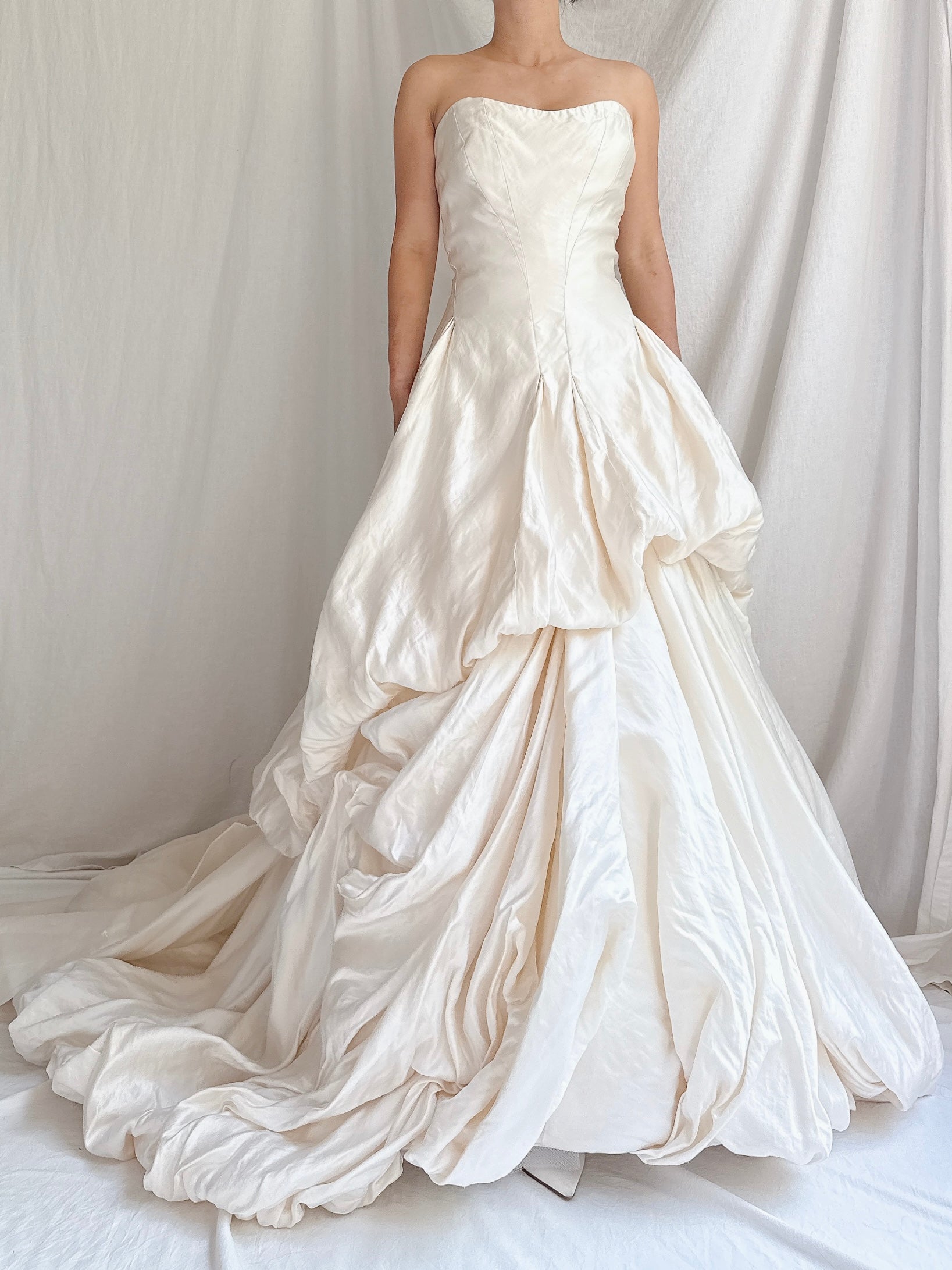 Vintage Silk Anna Maier Corset Draped Gown - M-L