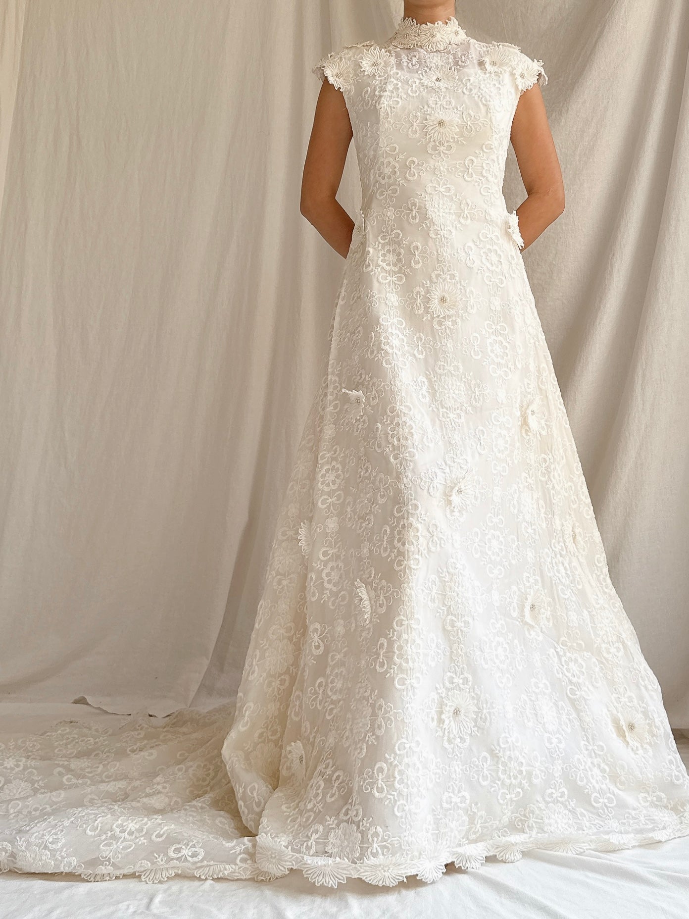 1960s Silk Organza 3D Embroidered Gown - XS