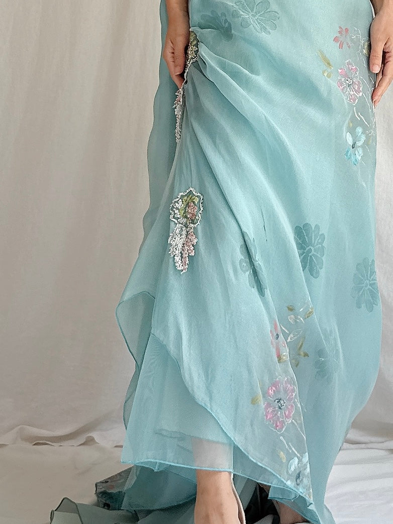 Vintage Painted Silk Organza Skirt - L