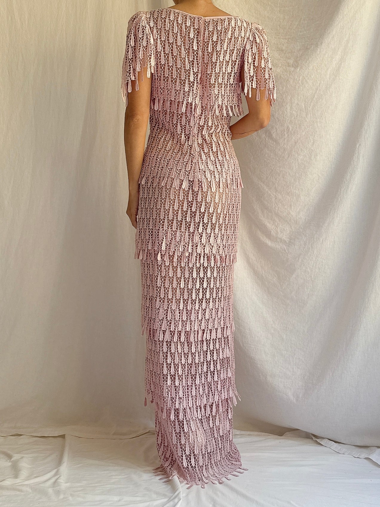 Vintage Sheer Pink Embroidered Lace Dress - S/M