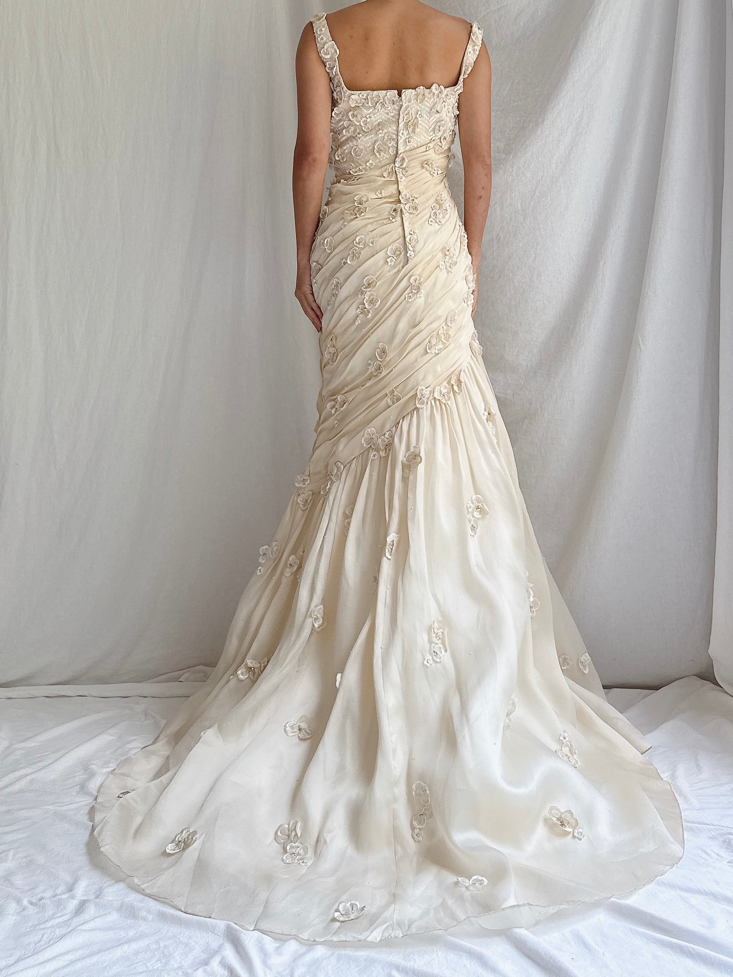 Vintage YSA Makino Silk Organza Gown with Appliqués - M