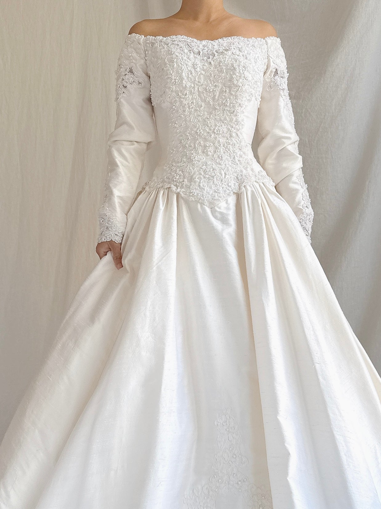 Vintage Long Sleeve Silk Gown - S