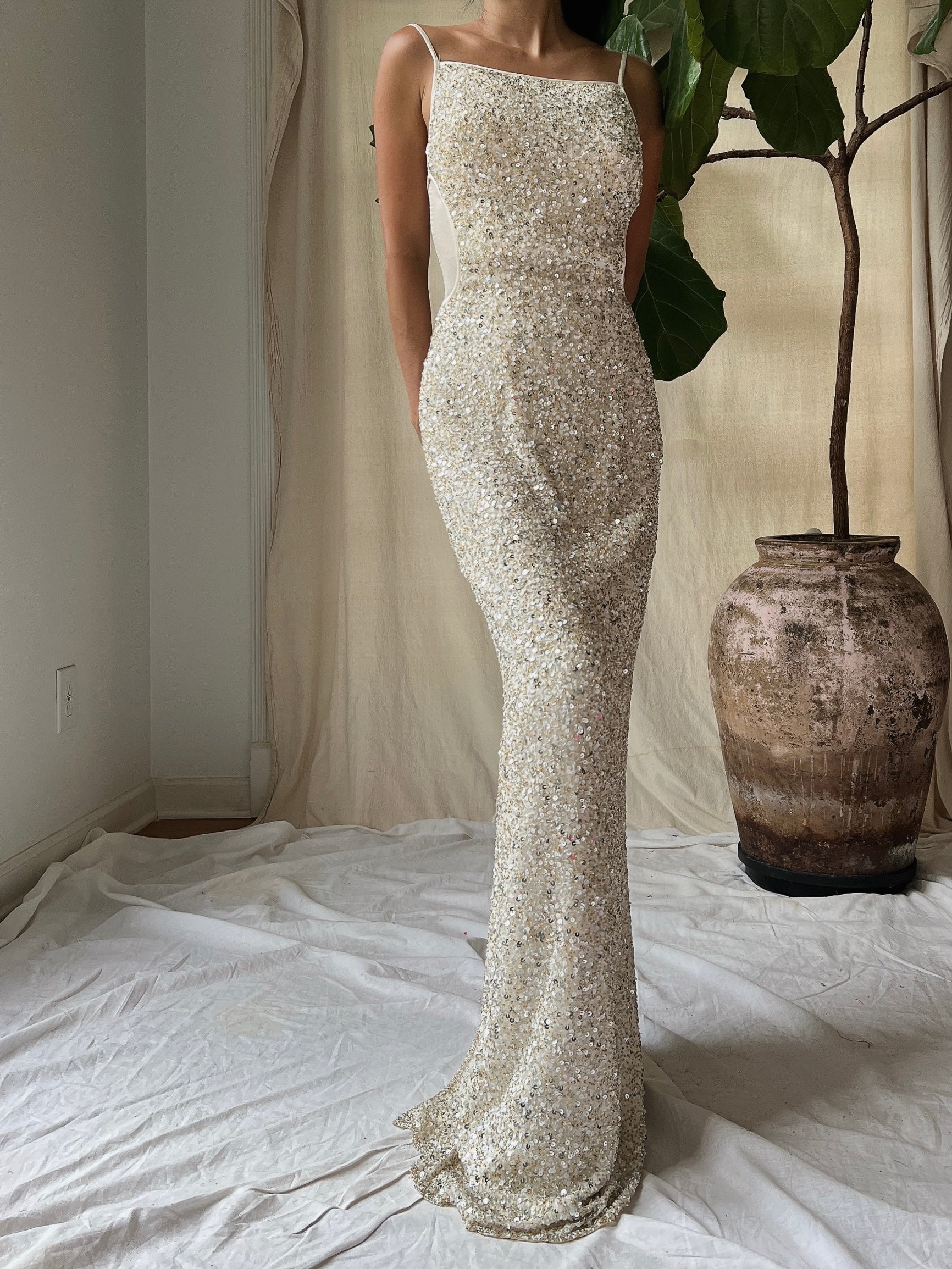 Y2K Ivory Sequins Gown - XS/0