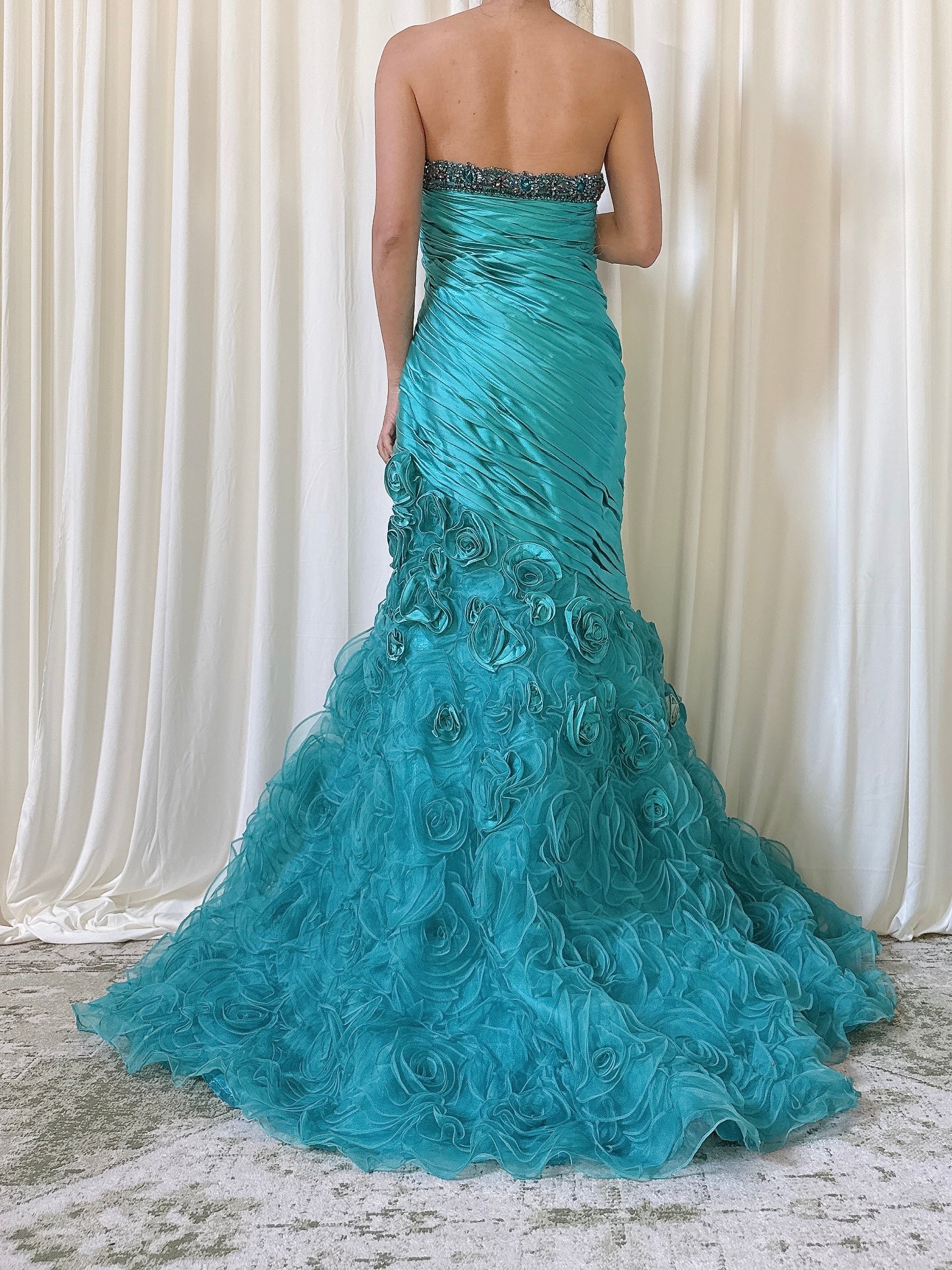 Vintage Turquoise Roses Dress - US 20