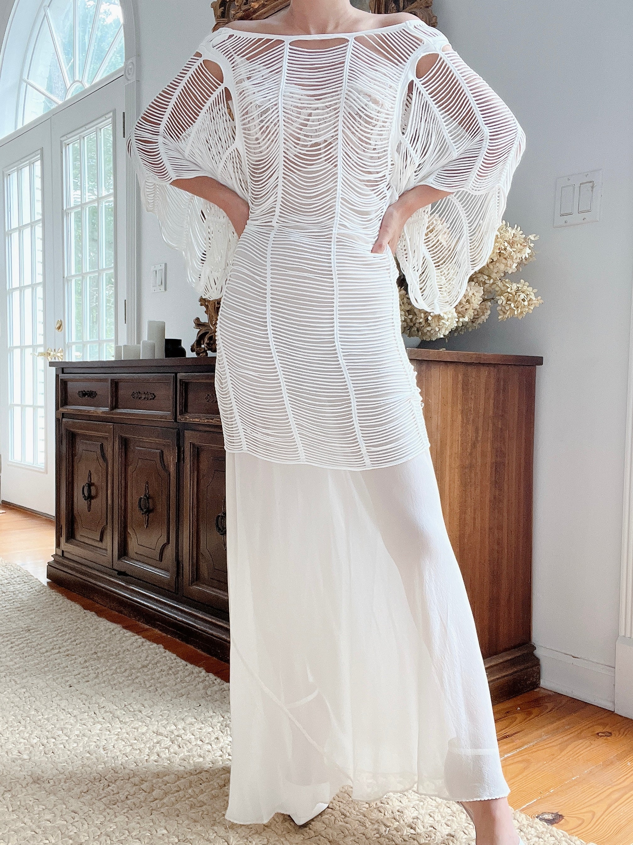 Ivory Shredded Sheer Tunic and Slip