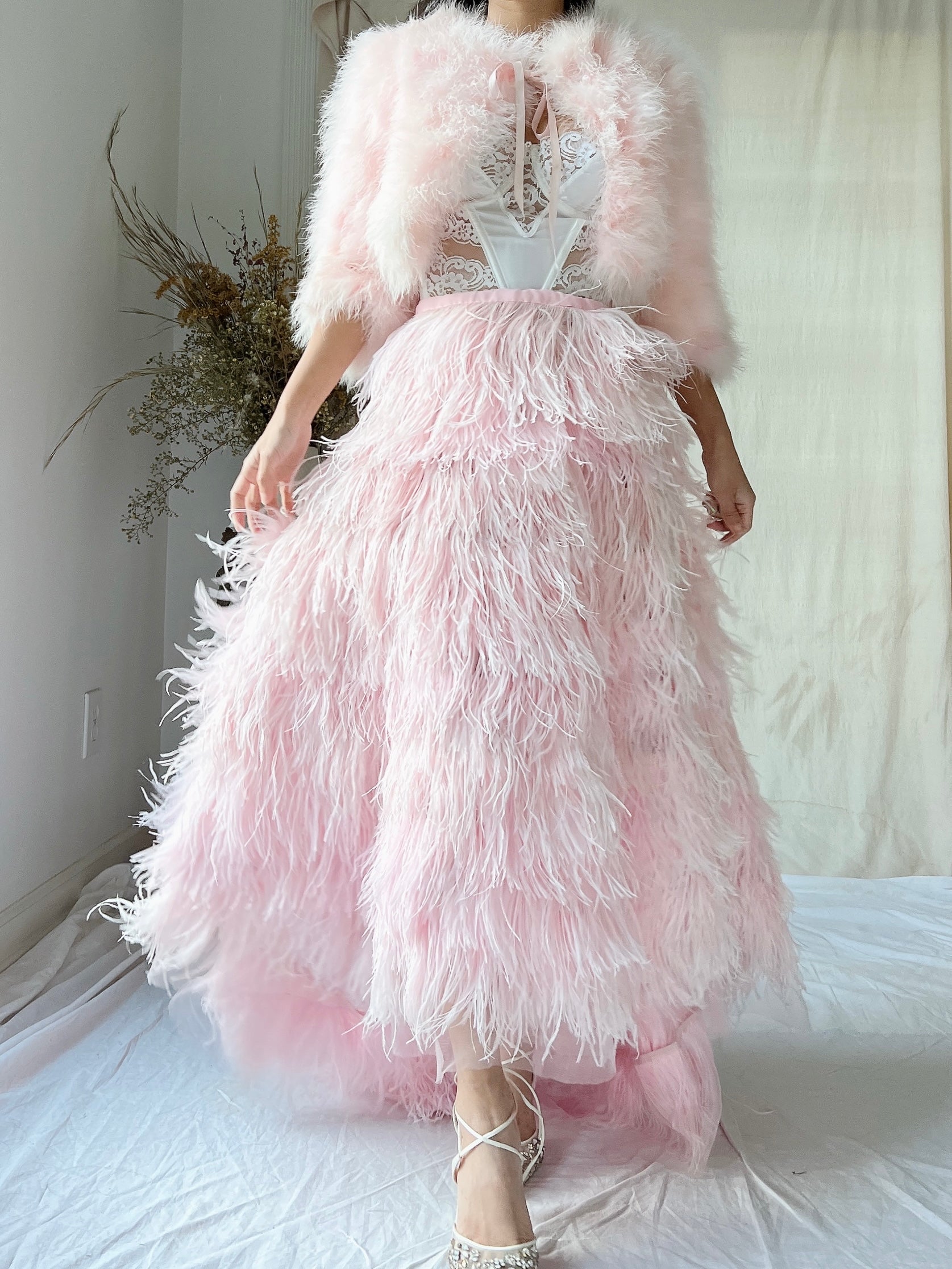 1990s Pink Feather Skirt with Elastic Waist - XS-L | G O S S A M E R 1990s Pink Feather Skirt with Elastic Waist - XS-L | G O S S A M E R