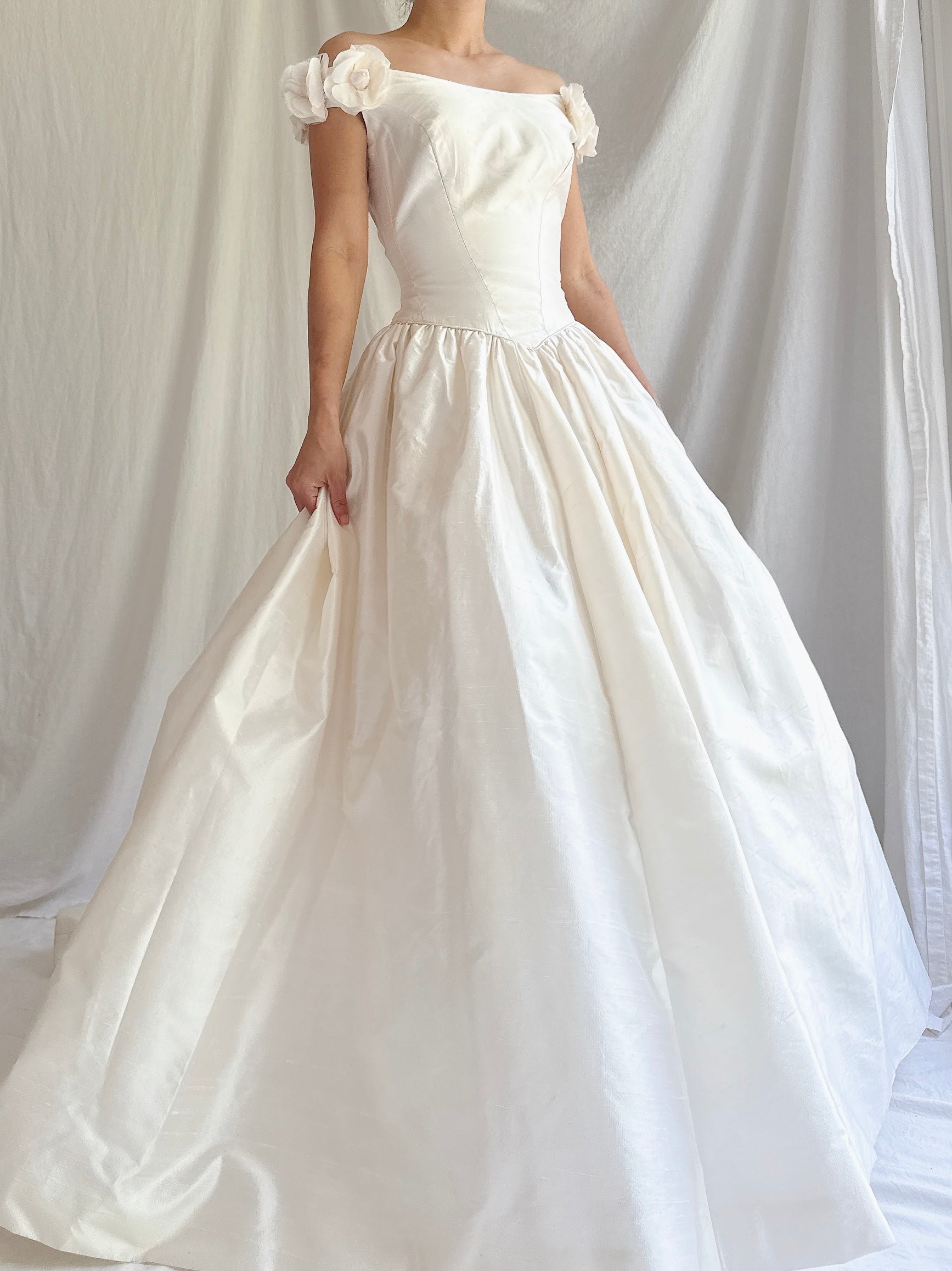 1990s Silk Flower Embellished Gown - XS