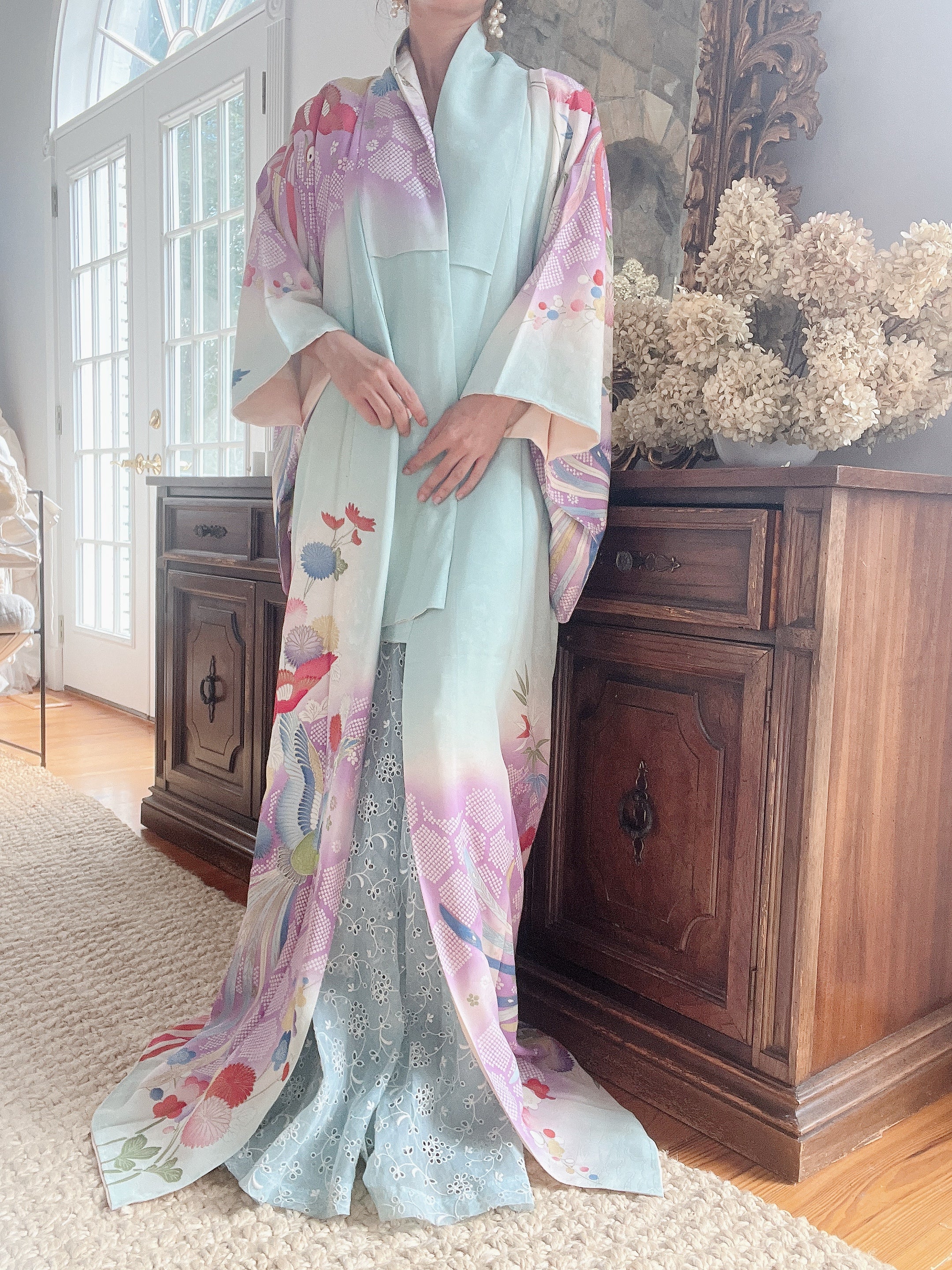 Vintage Pastel Cyan Kimono - OSFM