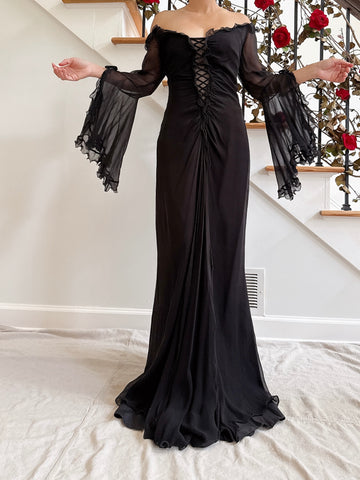 Vintage Belleville Sassoon Silk Angel Sleeve Gown - UK 16/36B/30W/42H/62L