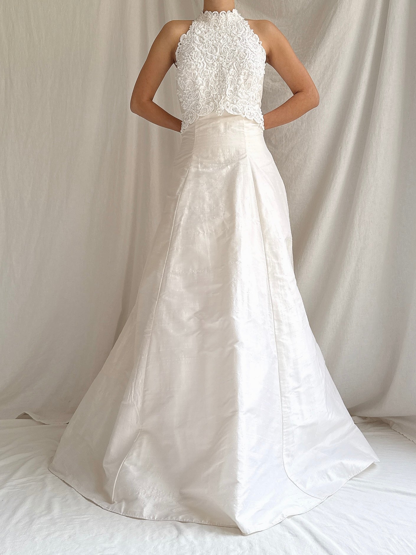 Vintage Halter Silk Strapless Dress - S