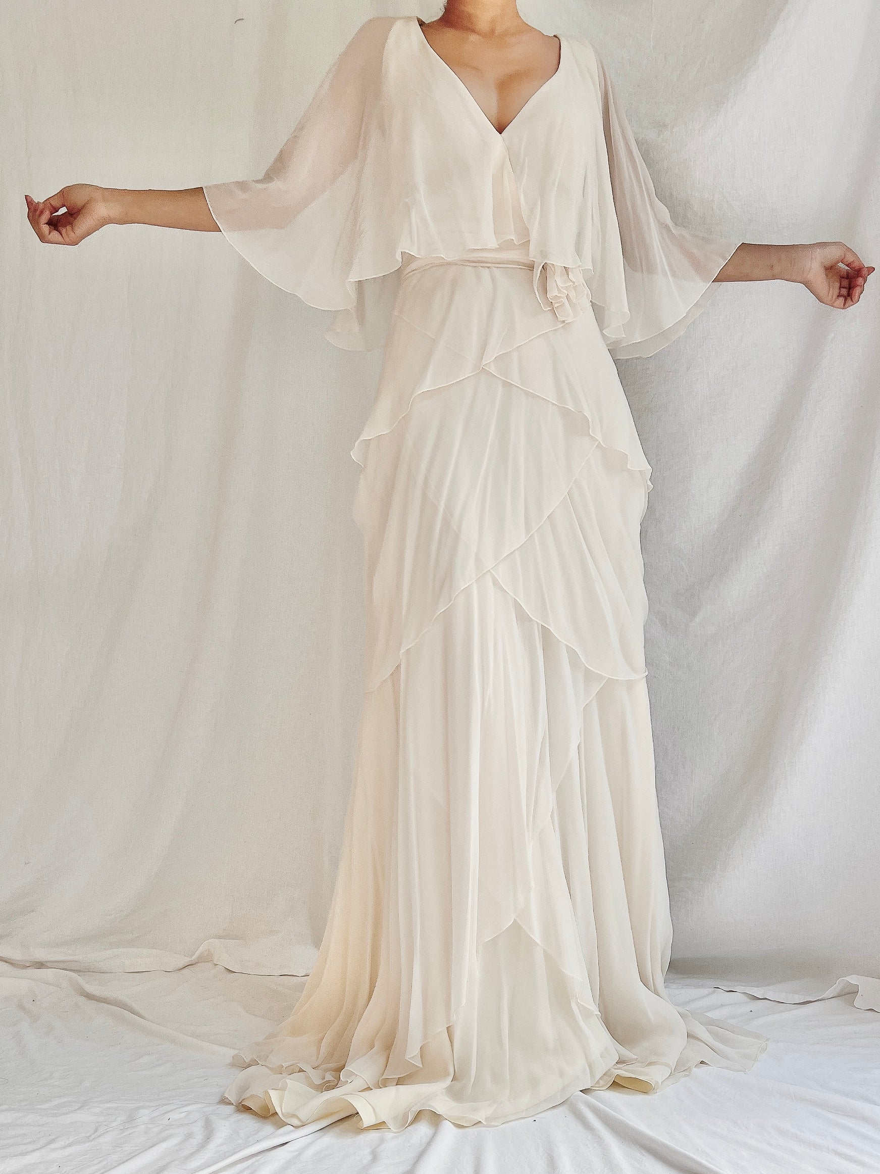 1970s Chiffon Tiered Gown - S