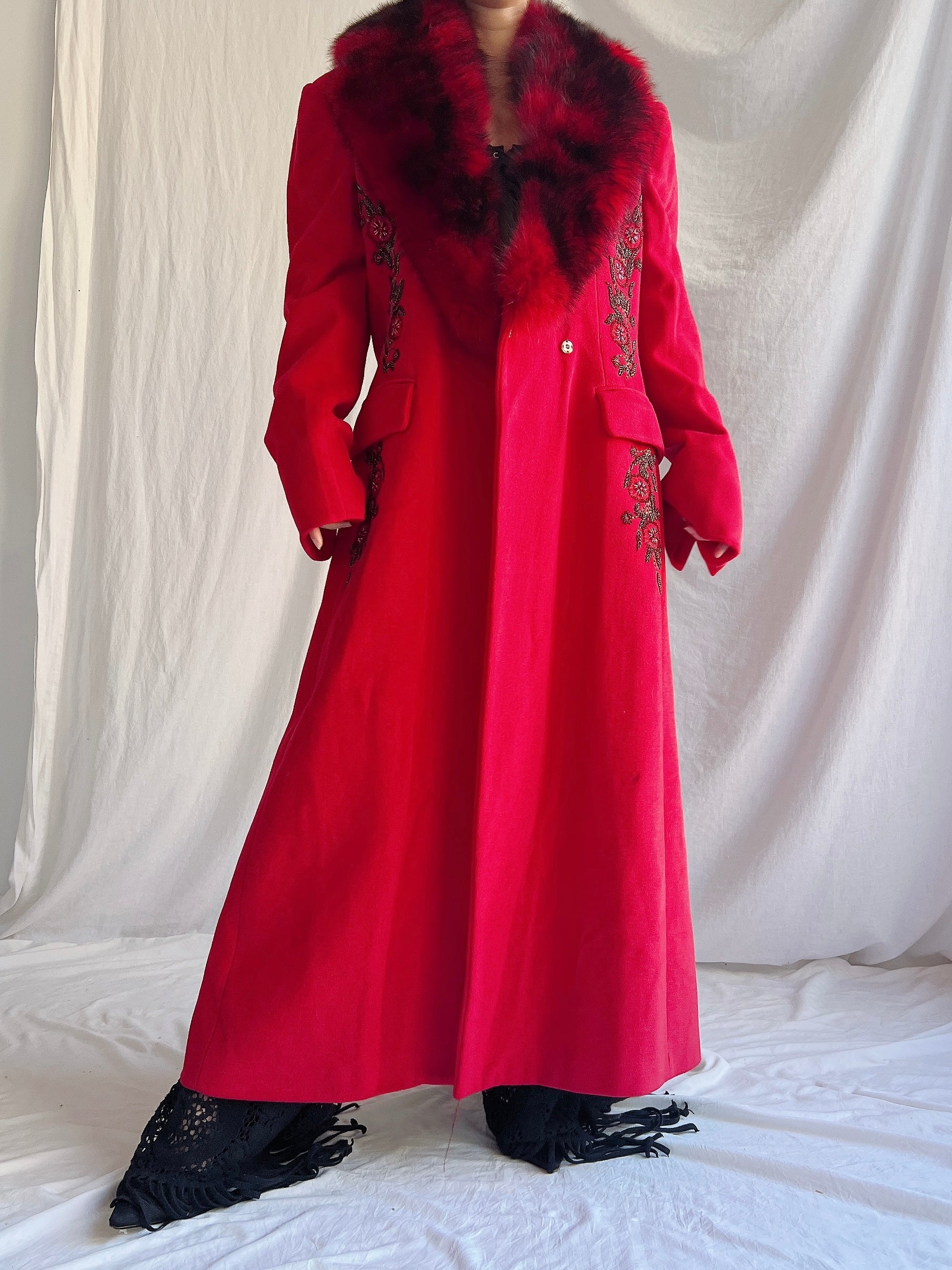 Vintage Wool Fox Fur Collar Coat - M