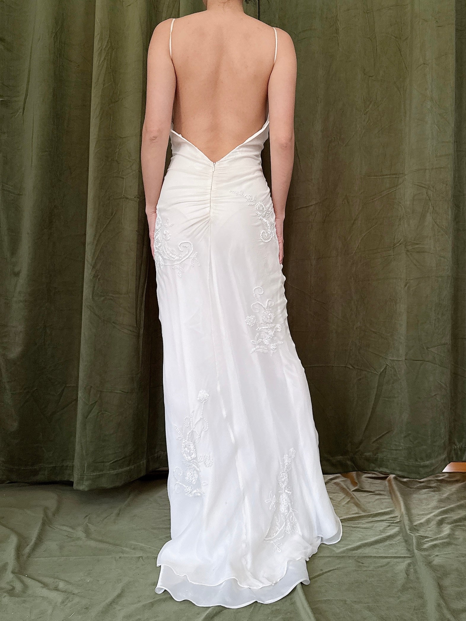 Vintage Silk Chiffon Beaded Gown - Size 2/4