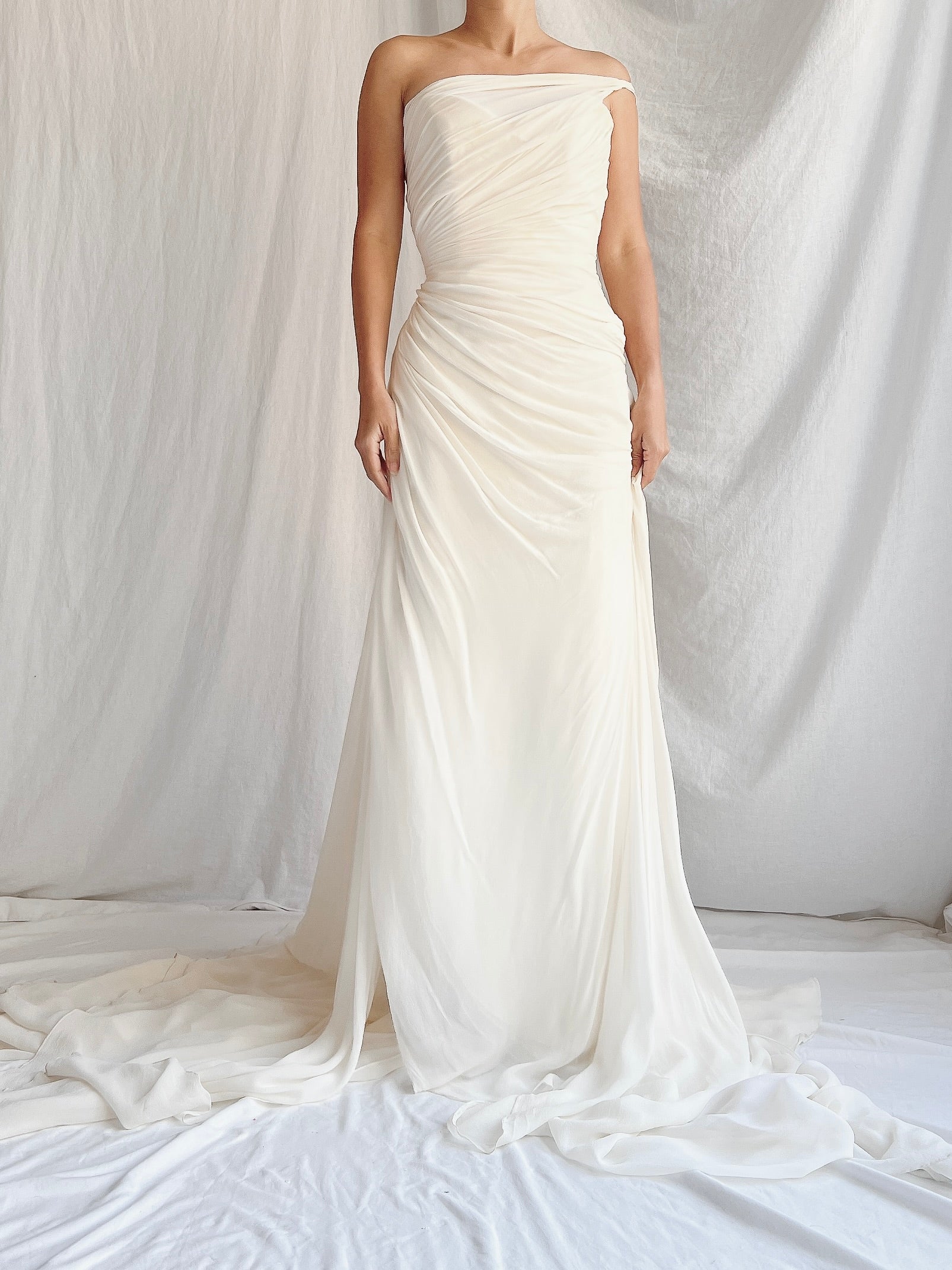 Romona Keveza Silk Draped Gown - S/M