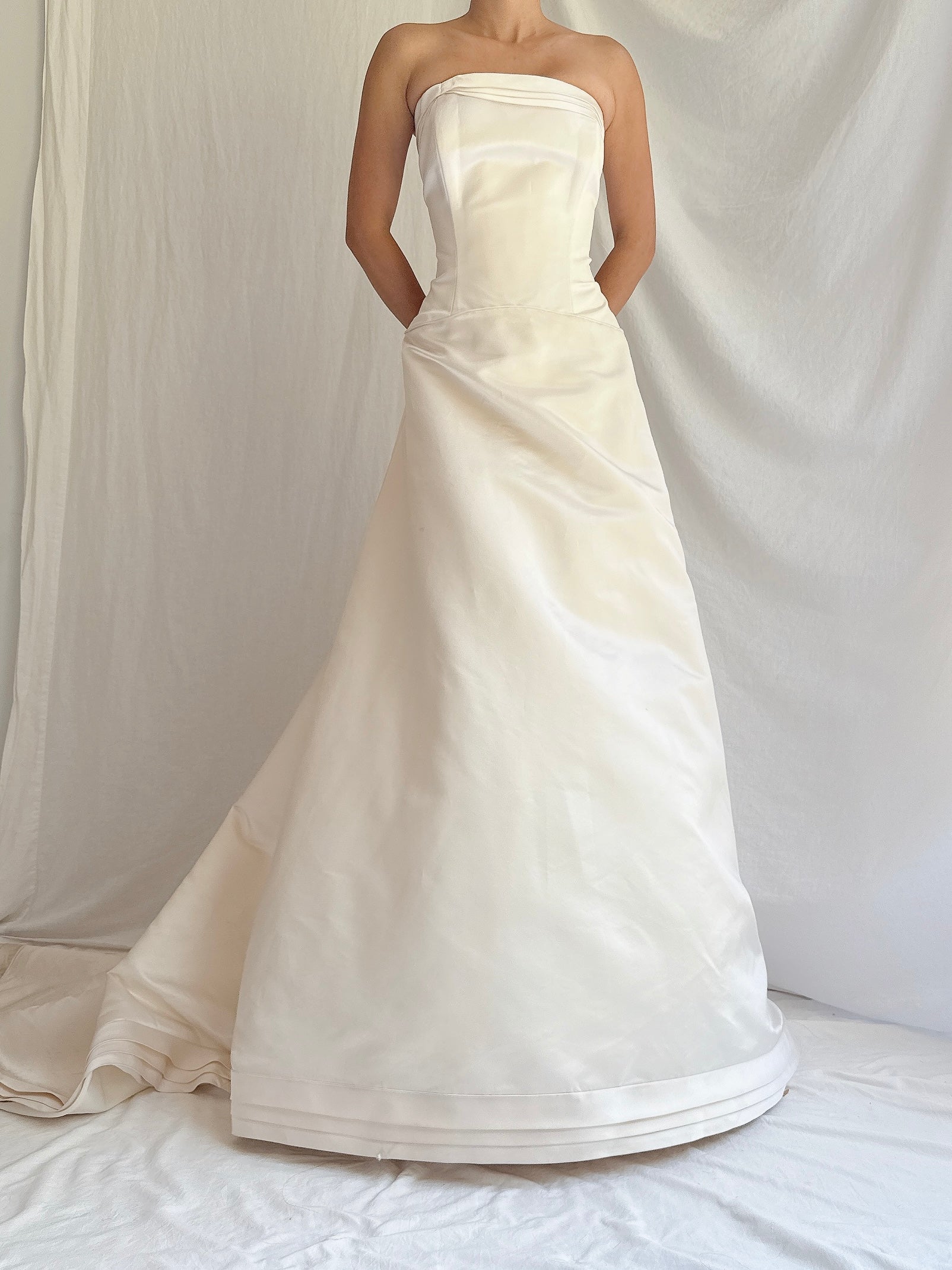 Vintage Silk Satin Strapless Gown - M