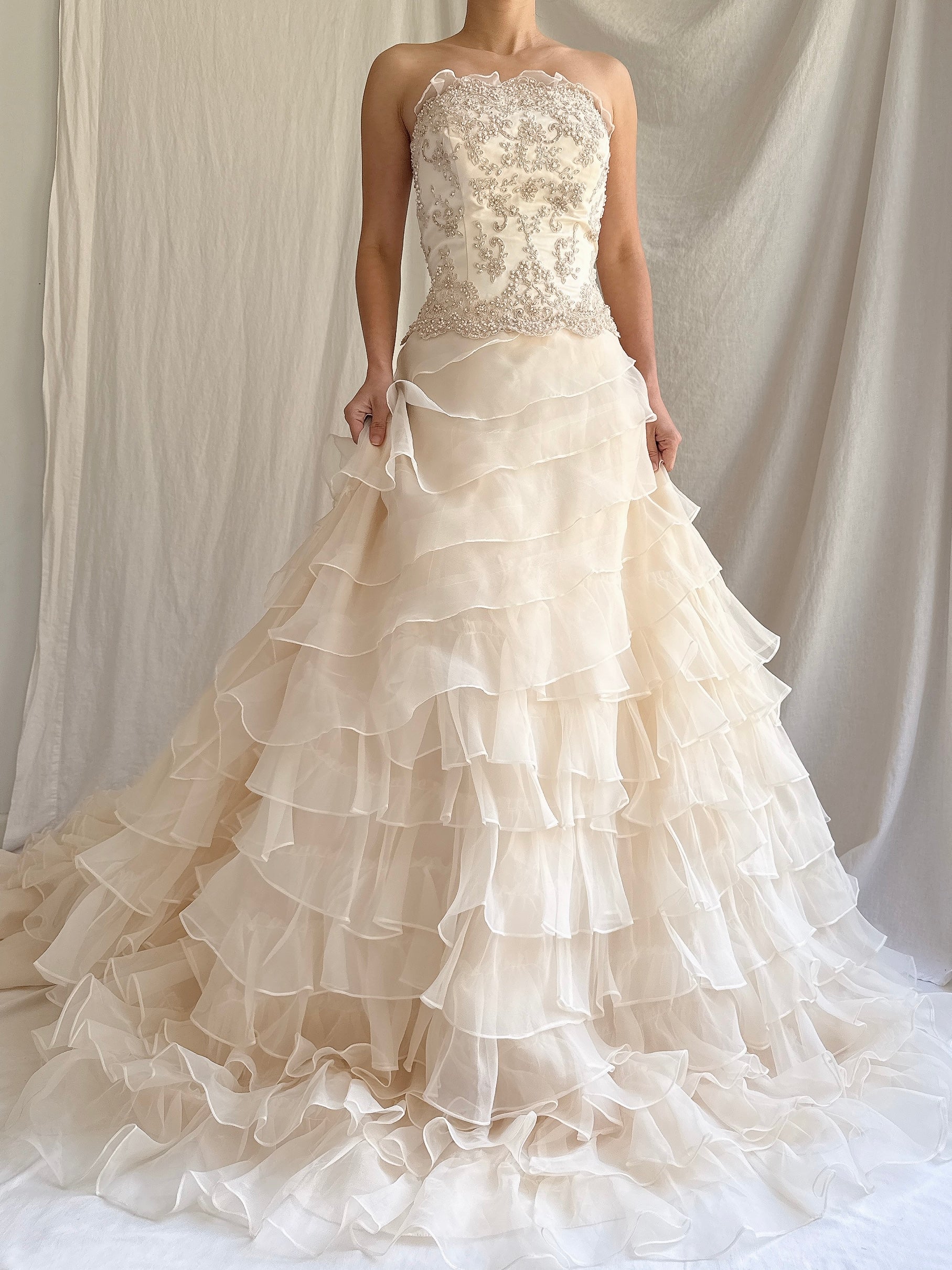 Vintage Strapless Ruffled Gown - M