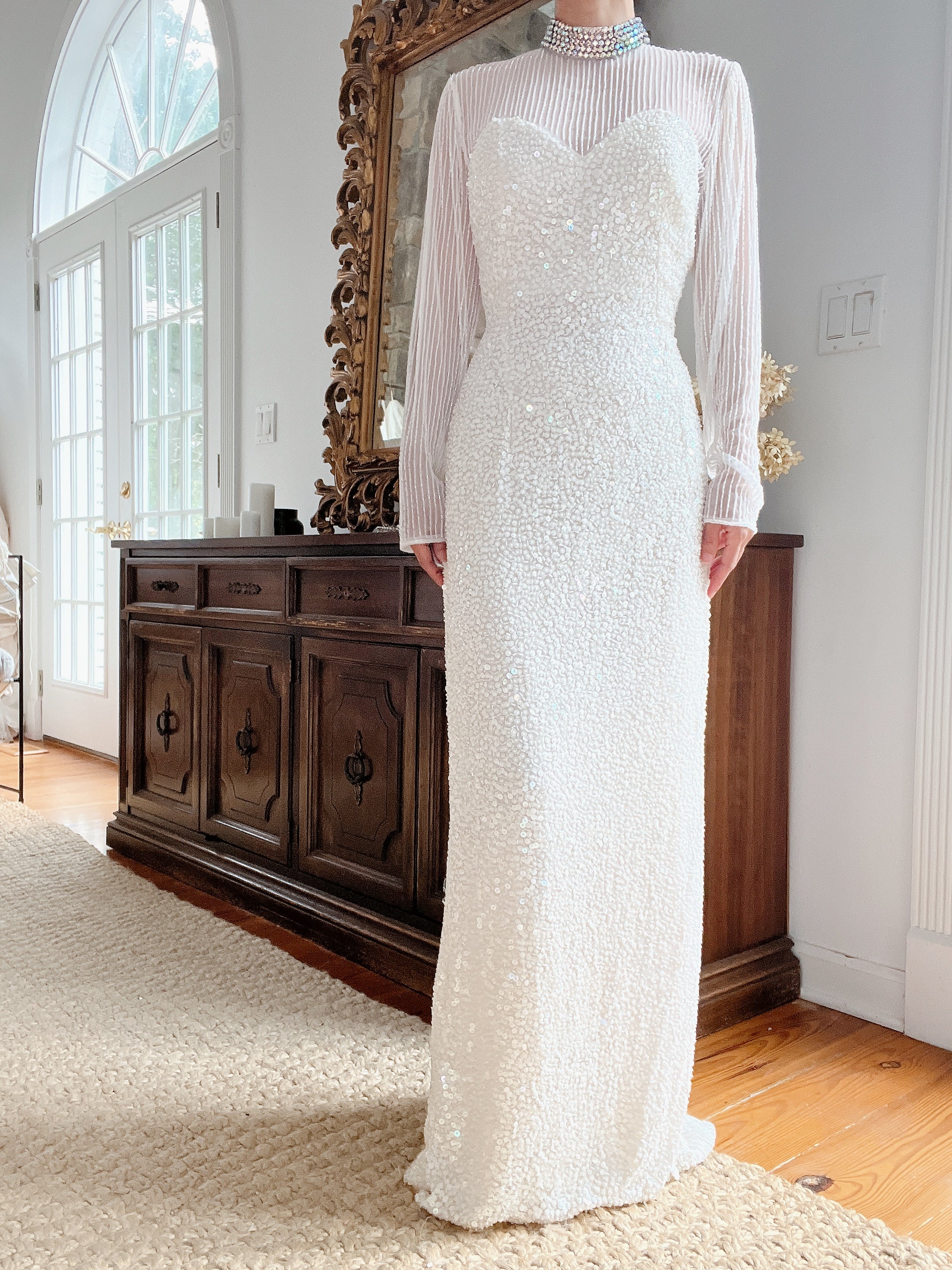 1990s Ivory Silk Beaded Dress - M