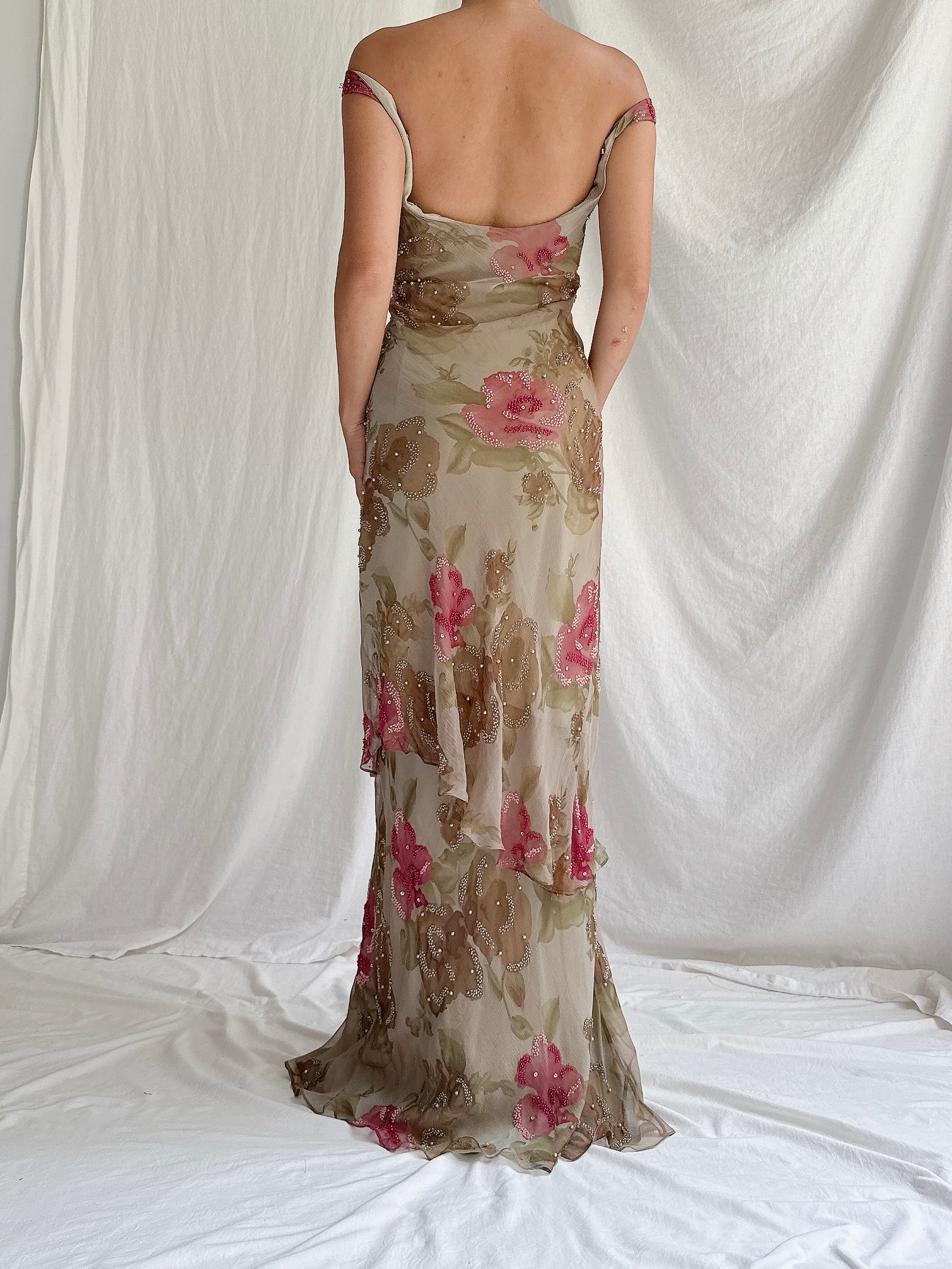 1990s Rayon Floral Gown - M