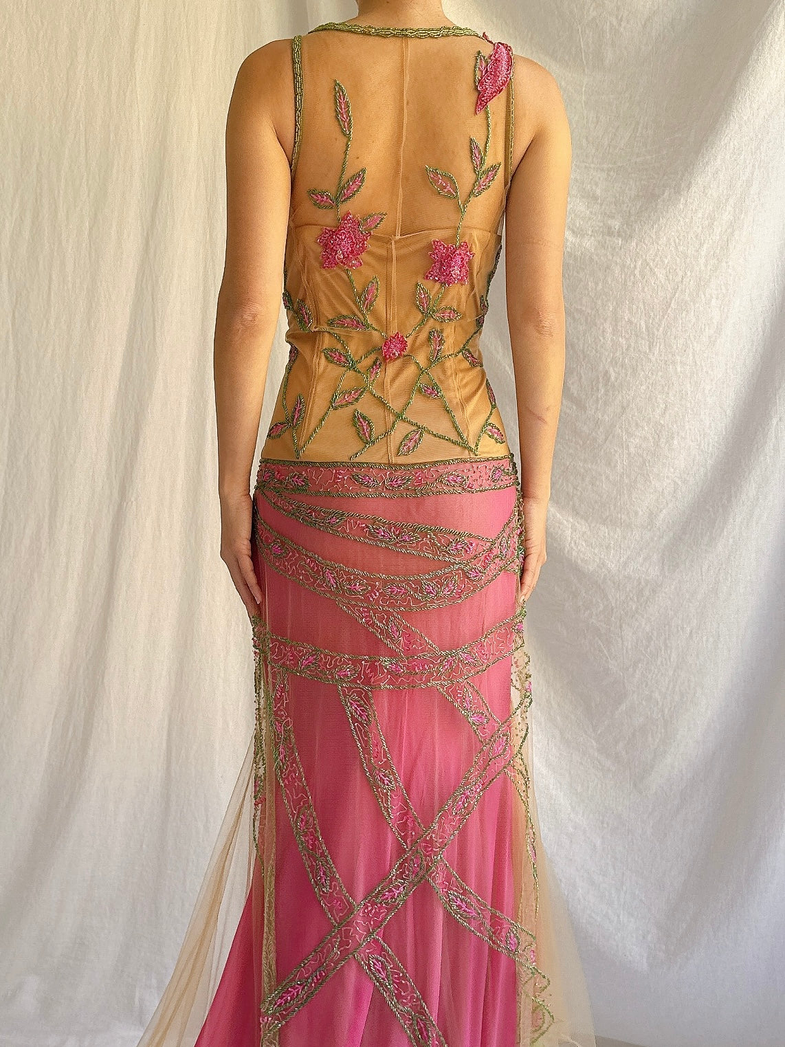 Vintage Couture Tulle/Silk Beaded Gown - M