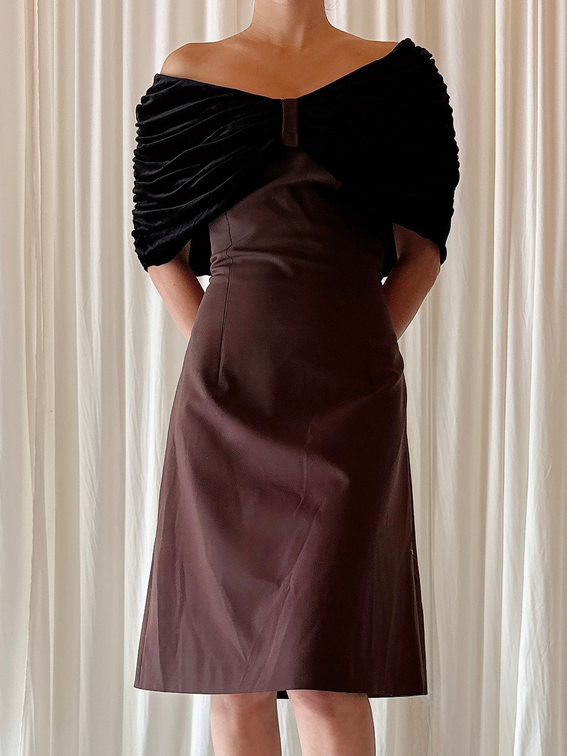 Vintage Cottonade Brown Short Dress - Size 36
