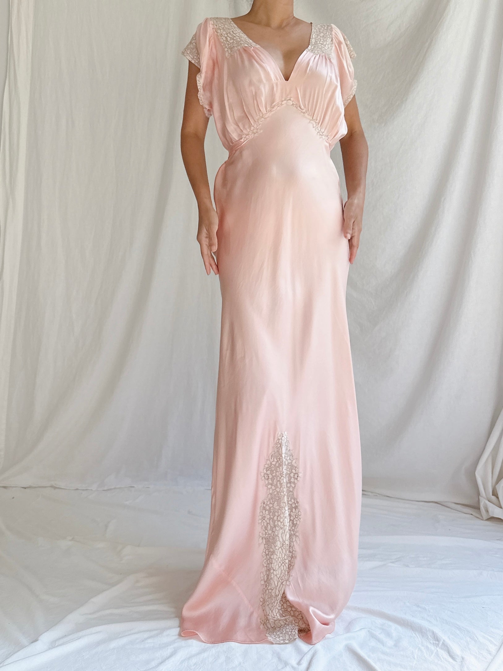 1930s Pink Silk Slip Dress - M