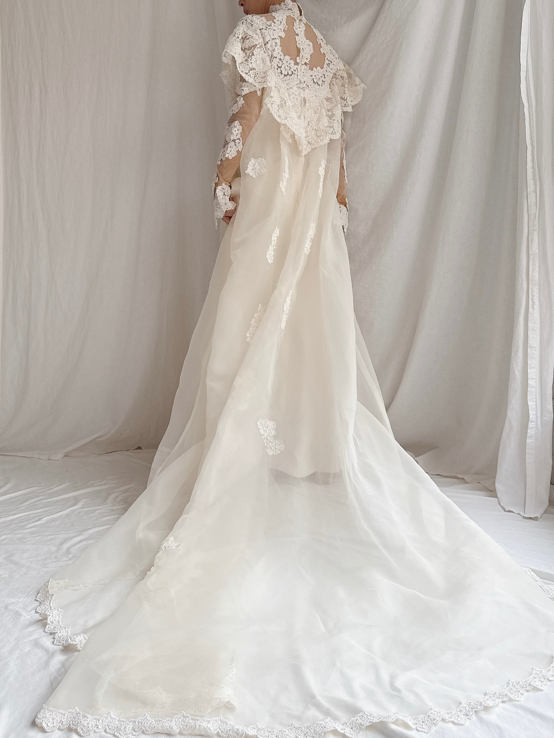 1970s Organza Lace Gown - S