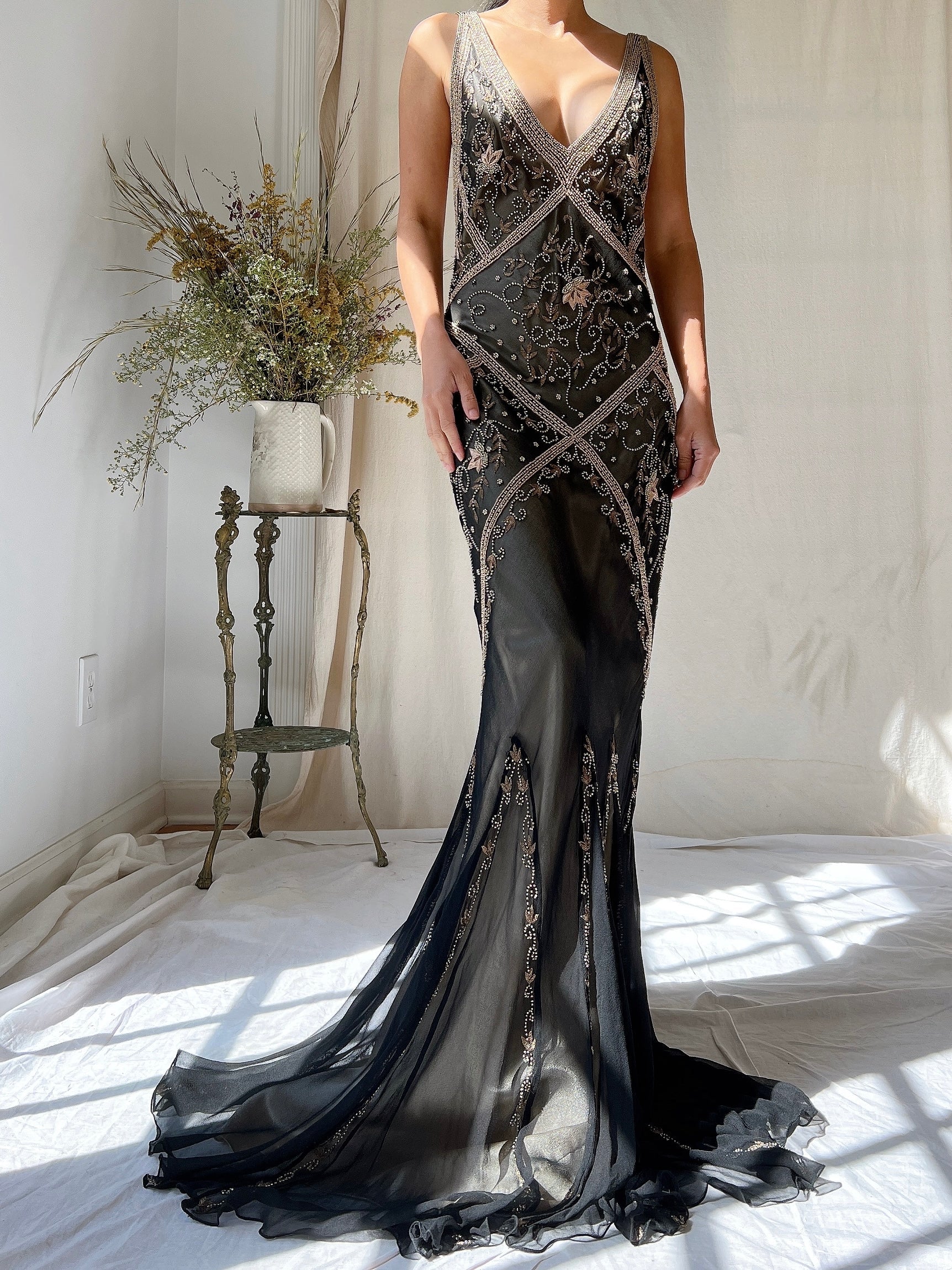 Vintage Silk Beaded Bias Cut Dress - S | G O S S A M E R Vintage Silk Beaded Bias Cut Dress - S | G O S S A M E R