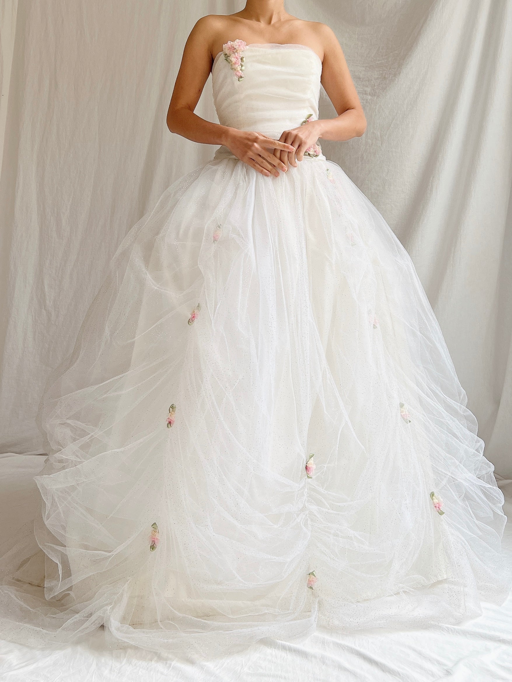 Vintage Strapless Tulle Rosette Gown - XS/2