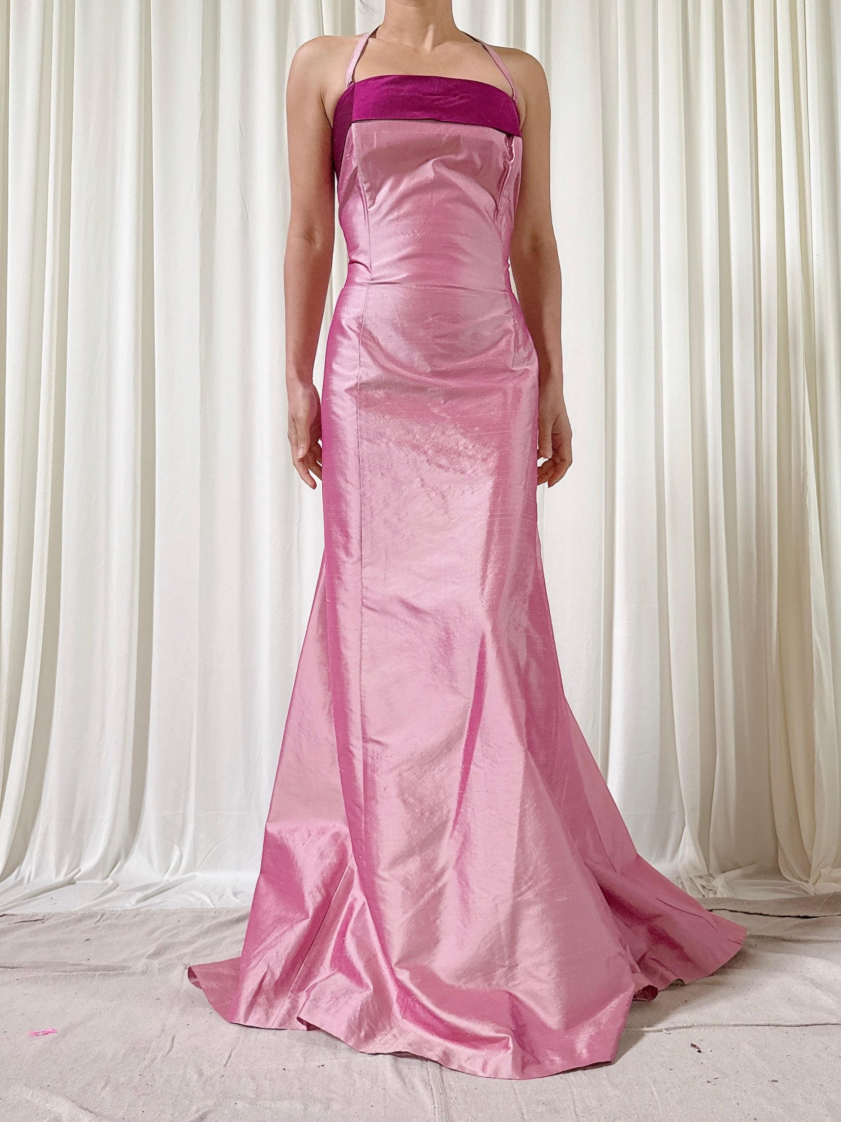 Vintage Clairmodel Pink Tafetta Dress - Size 44