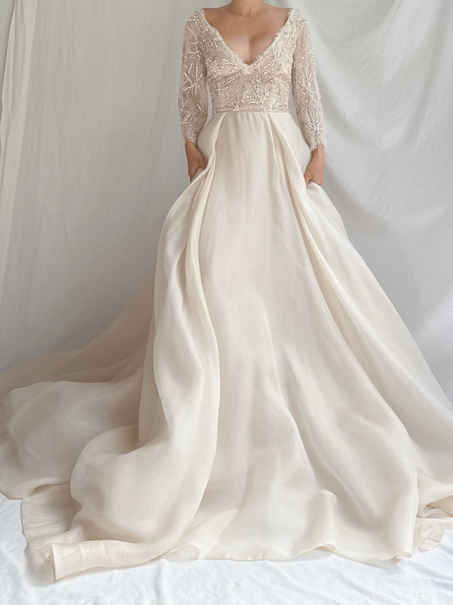 Vintage Monique Llhuilier Champagne Silk Organza Gown - M/6
