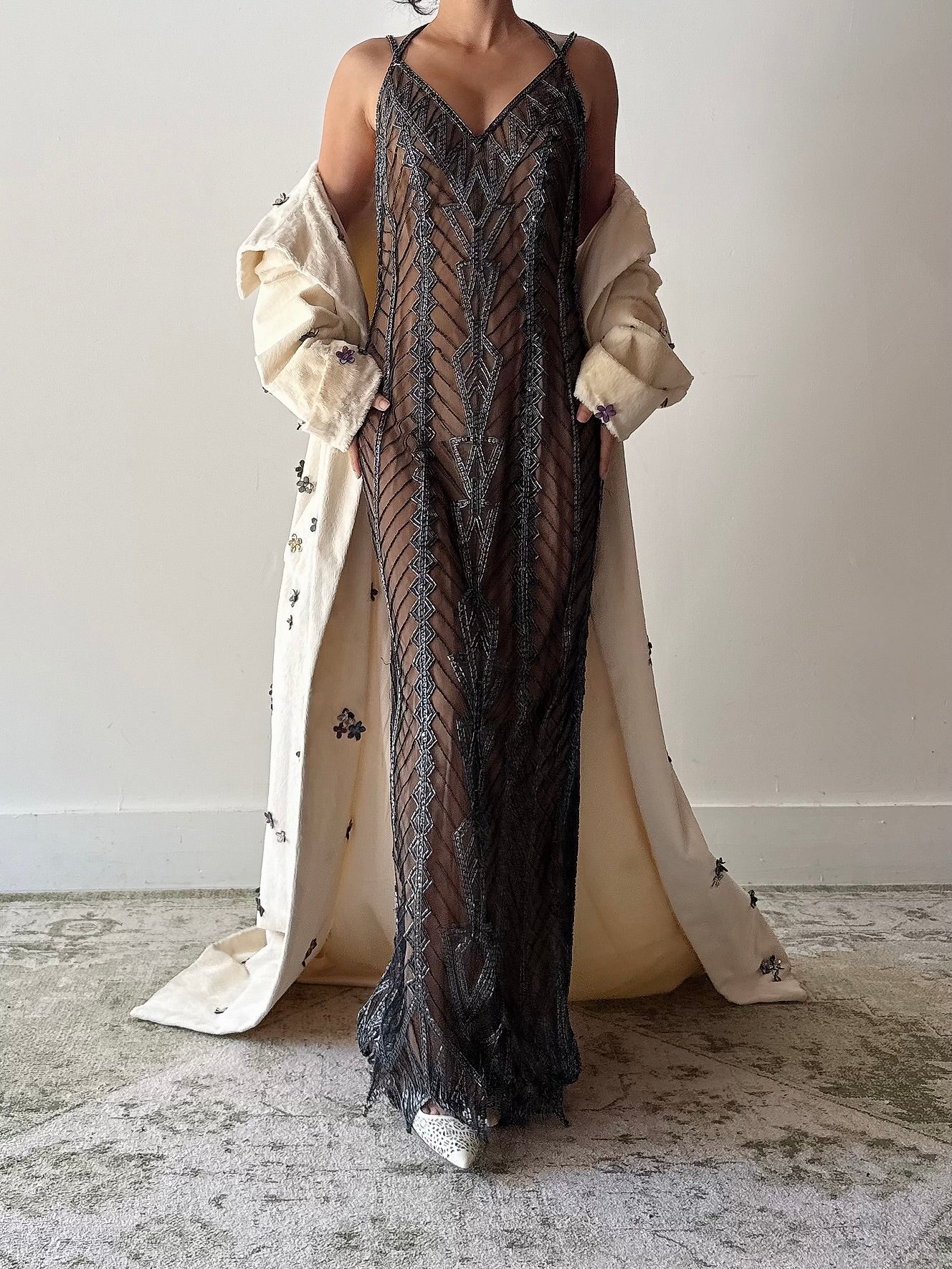 Vintage Ben de Lisi Flower Silk Textured Duster - US10